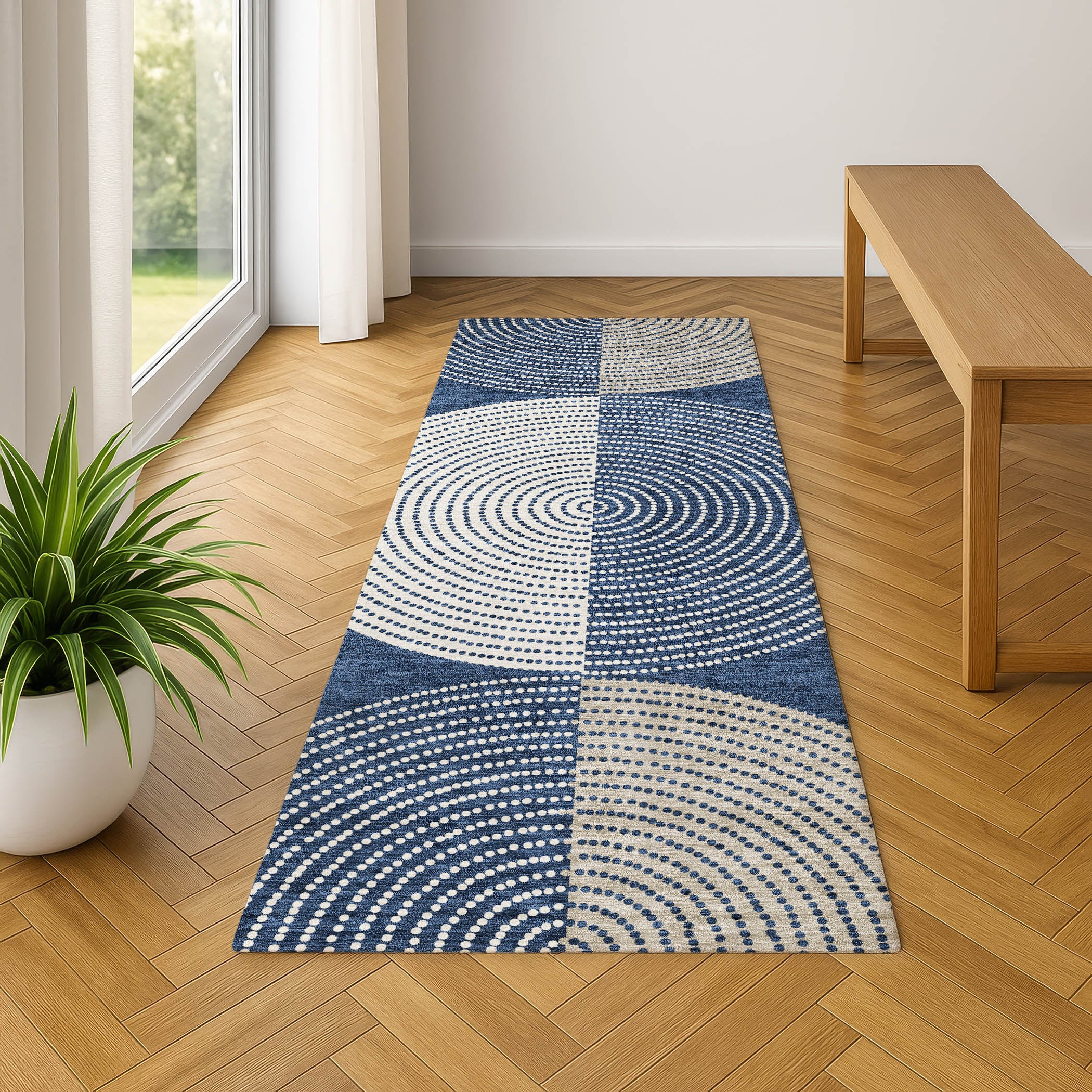 Valletta Machine Washable Transitional Navy Blue Rug 2'3" x 7'6" #shape_Runner