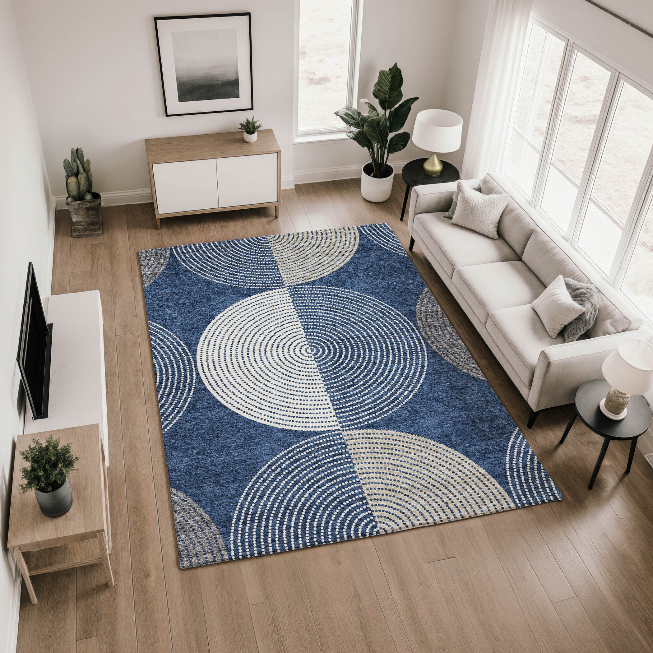 Valletta Machine Washable Transitional Navy Blue Rug 2'6" x 3'10" #shape_Rectangle