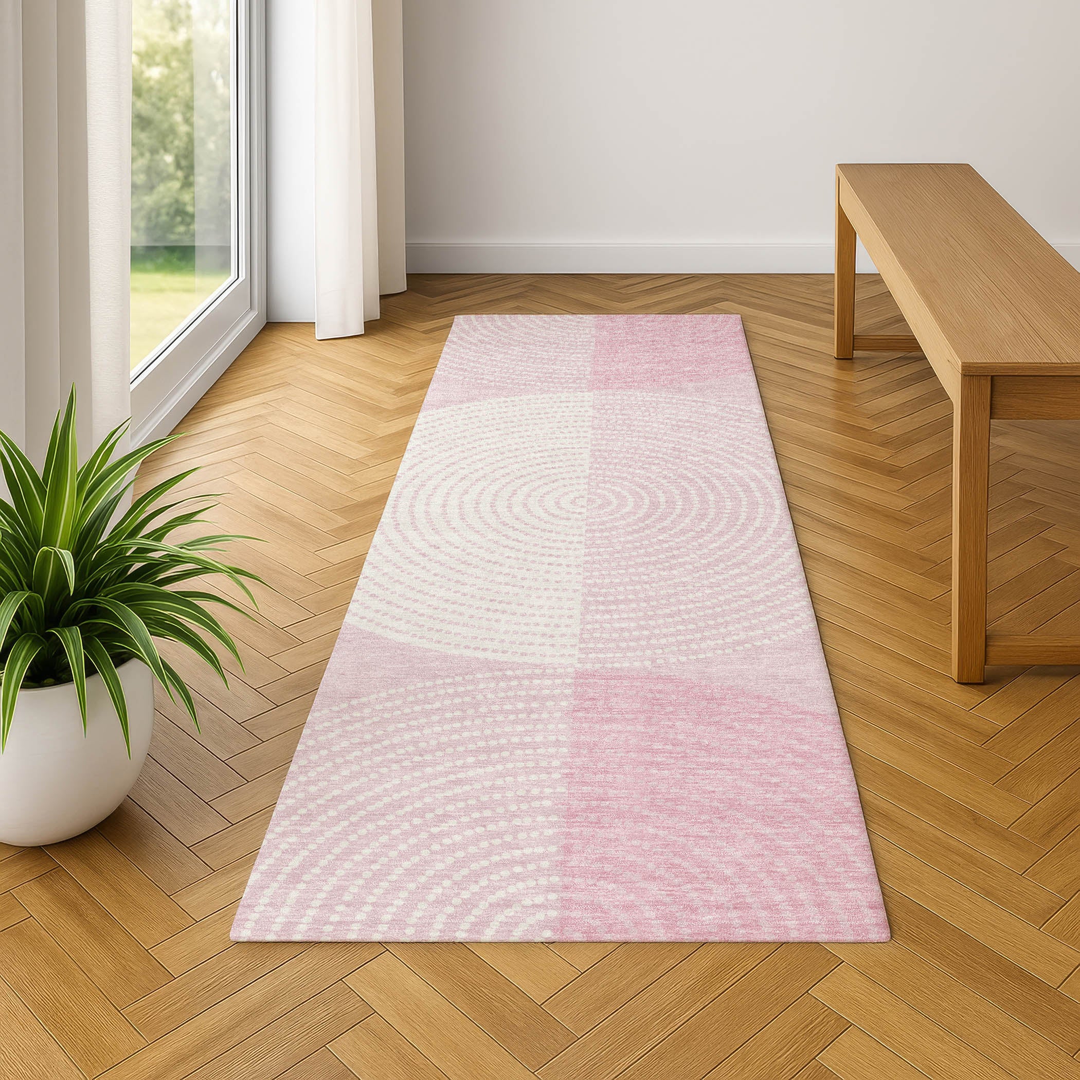 Valletta Machine Washable Transitional Pink Rug 2'3" x 7'6" #shape_Runner