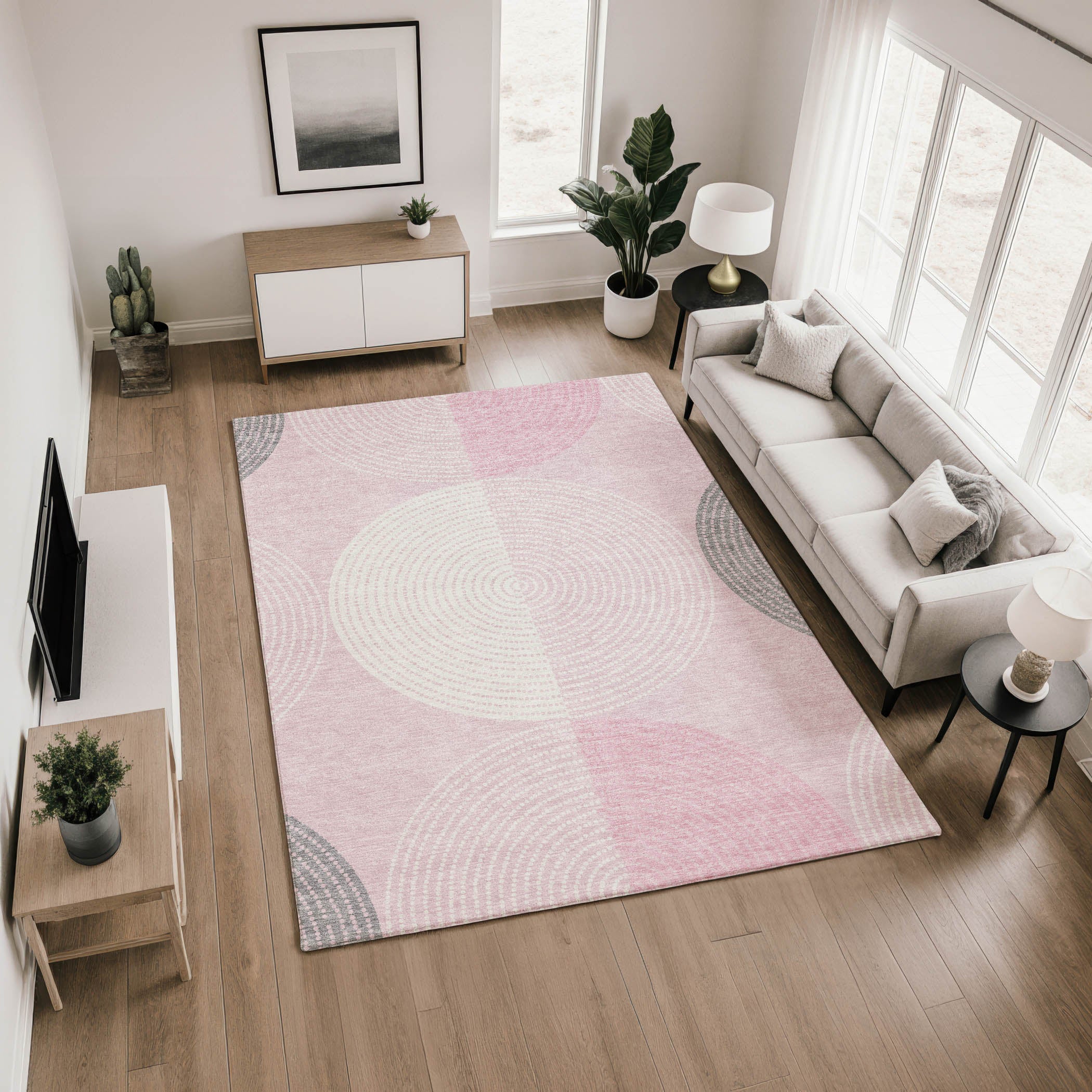 Valletta Machine Washable Transitional Pink Rug 2'6" x 3'10" #shape_Rectangle