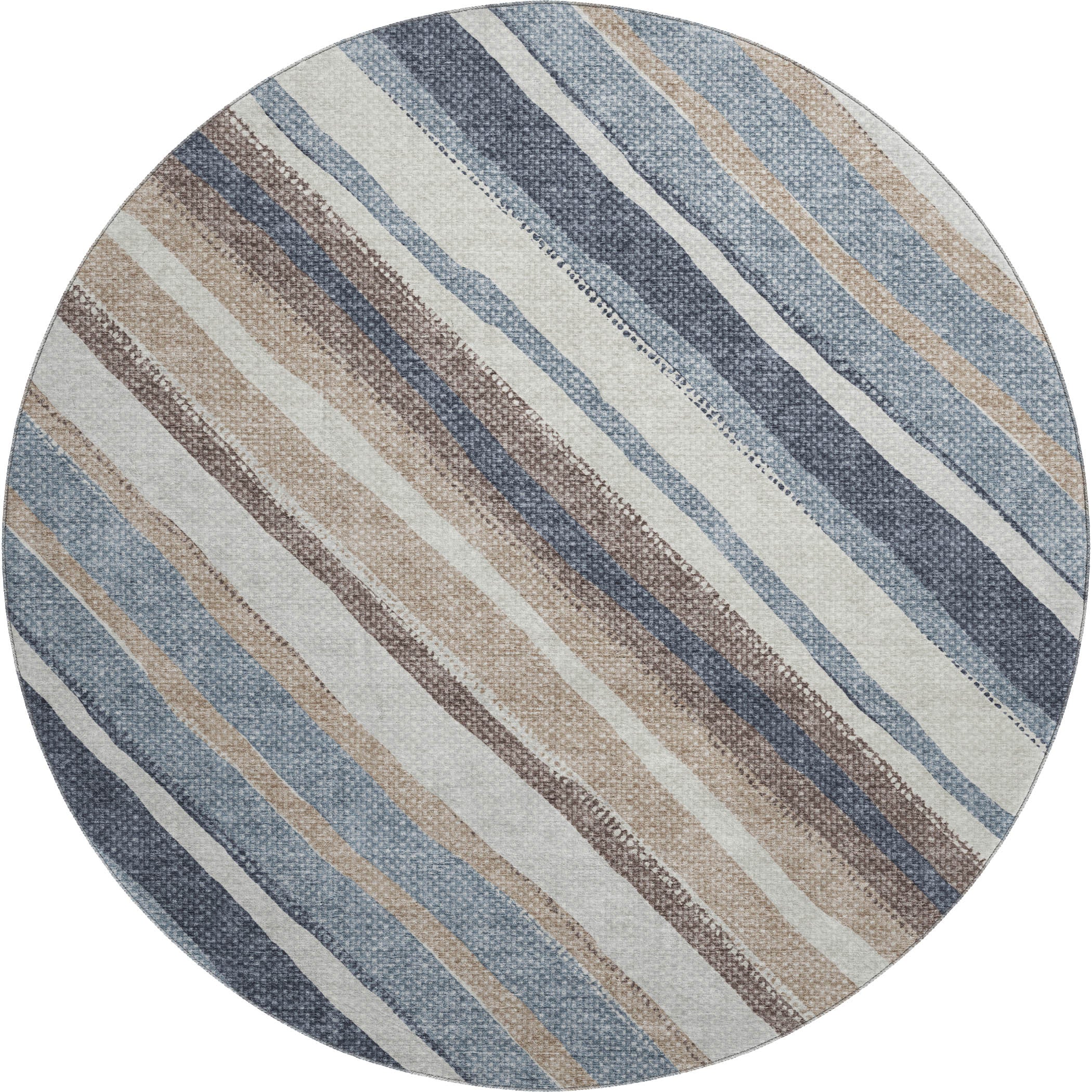 Luang Prabang Machine Washable Transitional Denim Blue Rug 8' x 8' #shape_Round