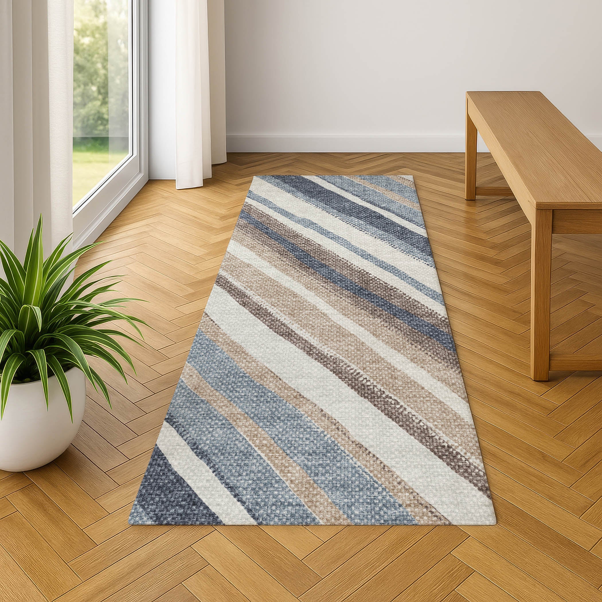 Luang Prabang Machine Washable Transitional Denim Blue Rug 2'3" x 7'6" #shape_Runner