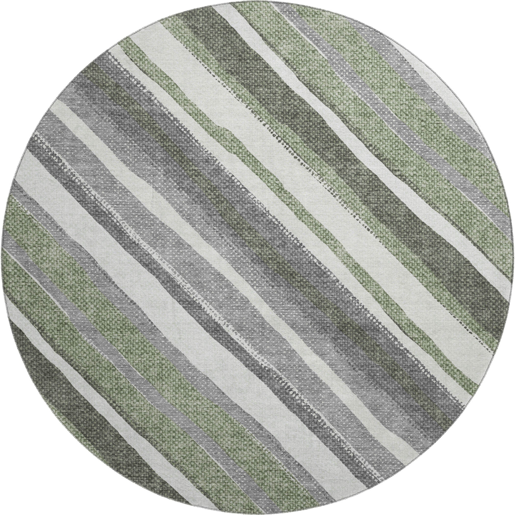 Luang Prabang Machine Washable Transitional Fern Green Rug 8' x 8' #shape_Round