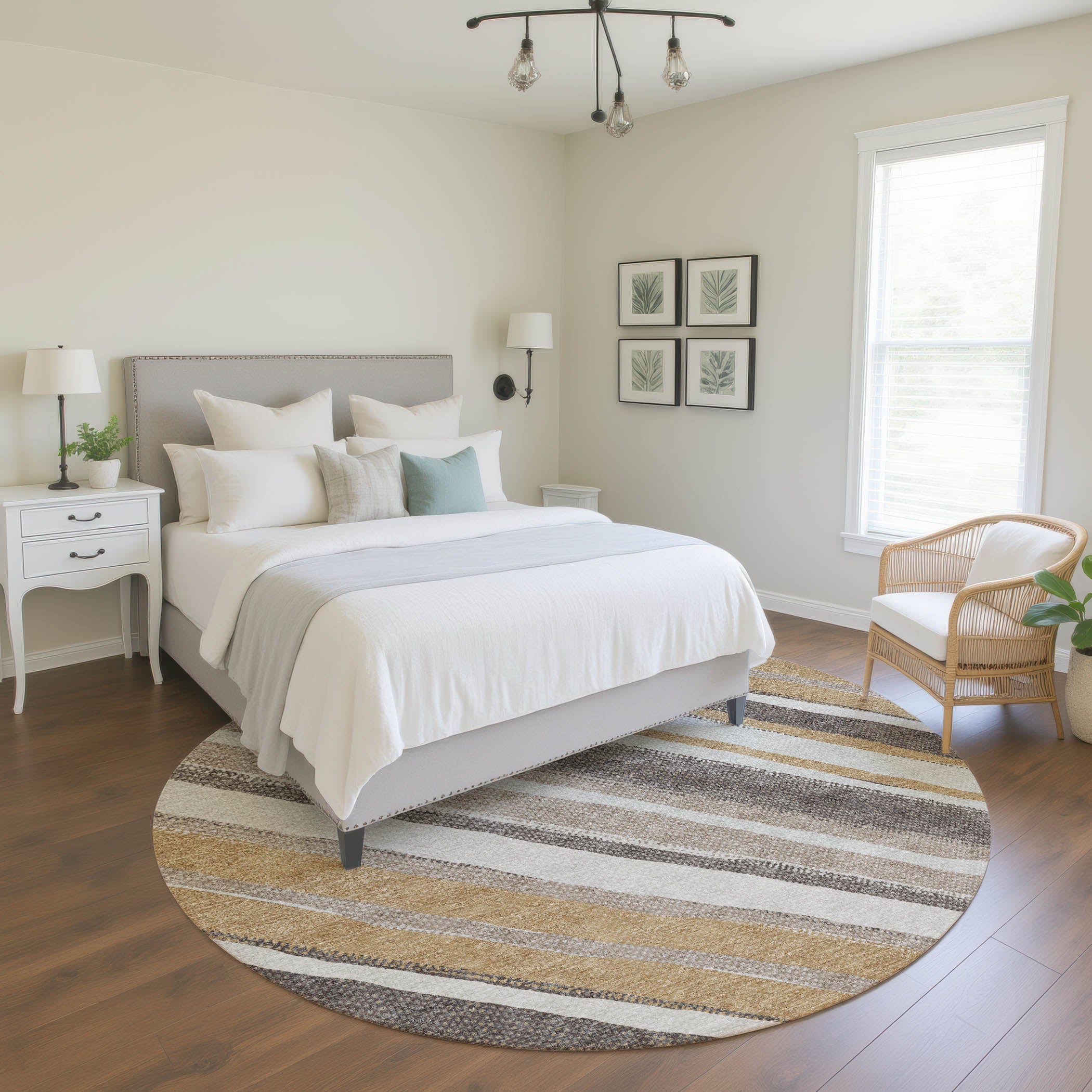 Luang Prabang Machine Washable Transitional Gold Rug 8' x 8' #shape_Round