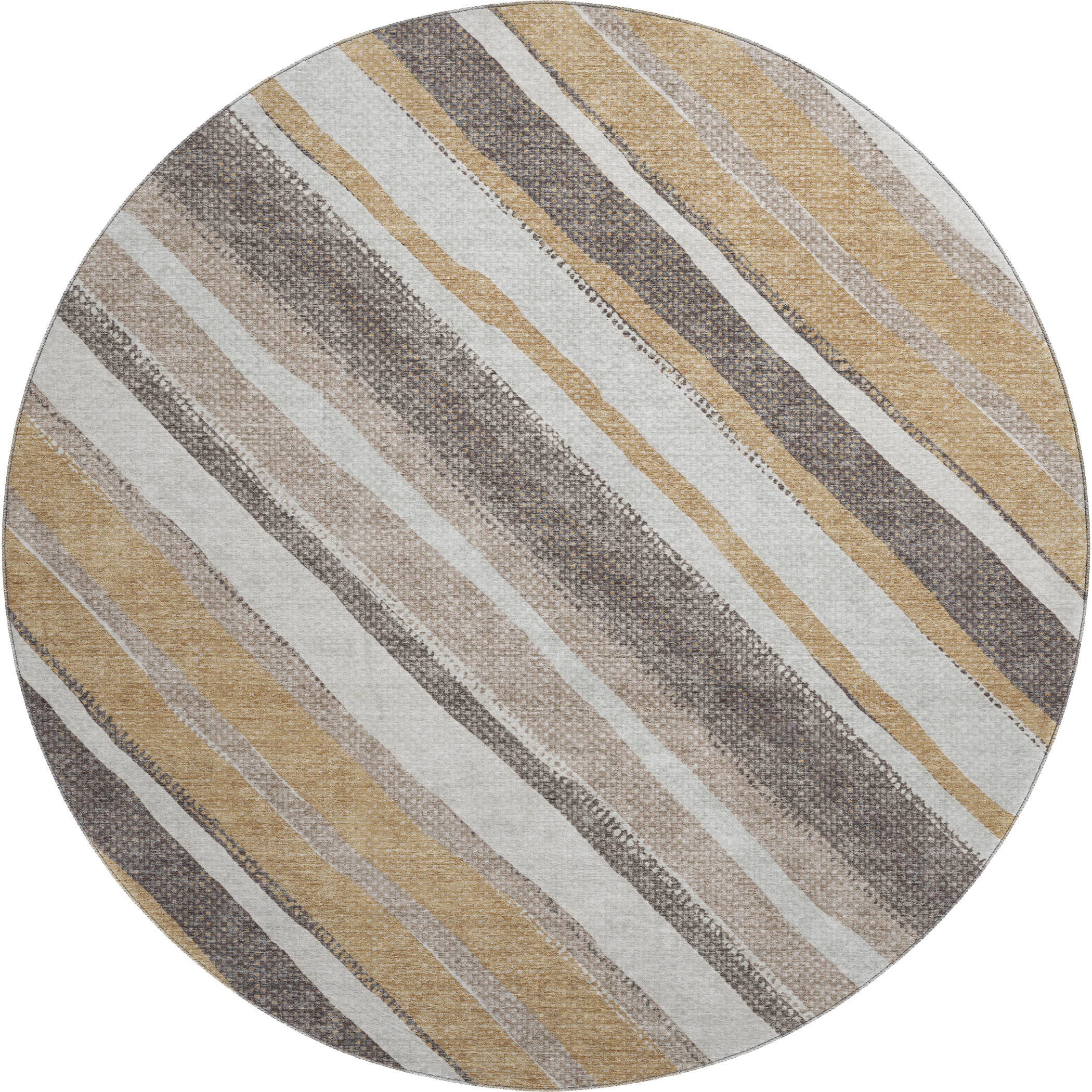 Luang Prabang Machine Washable Transitional Gold Rug 8' x 8' #shape_Round
