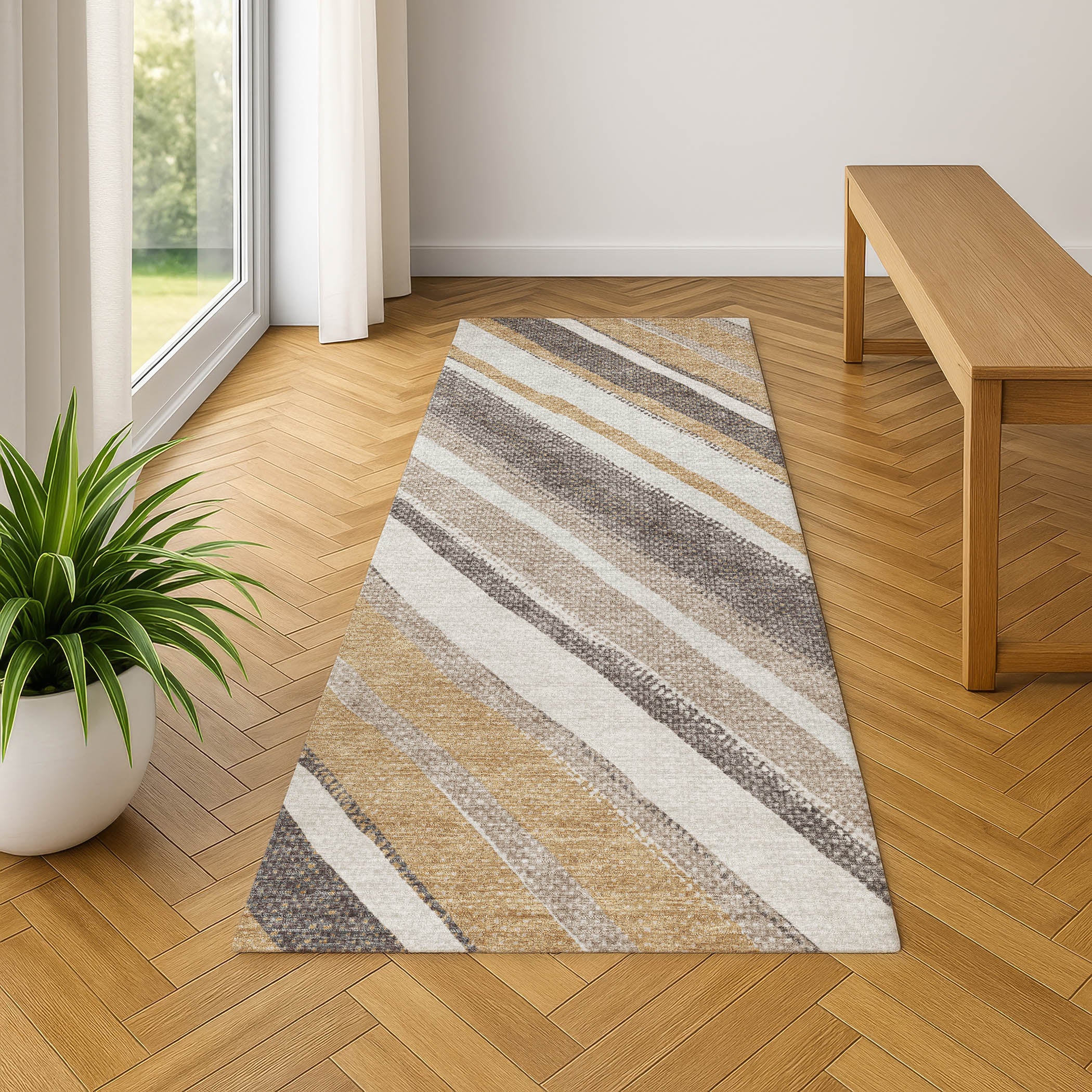 Luang Prabang Machine Washable Transitional Gold Rug 2'3" x 7'6" #shape_Runner