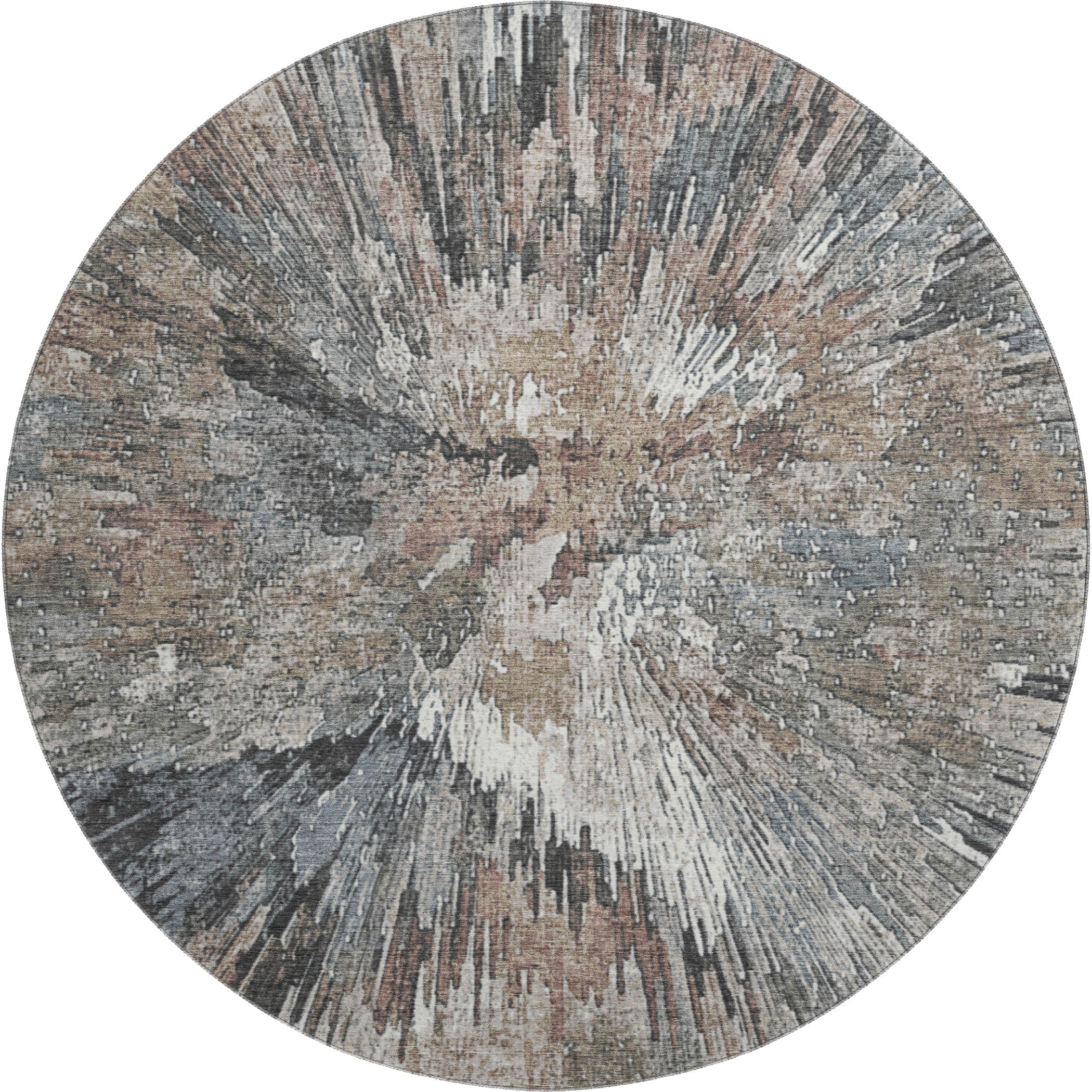 Kyoto Machine Washable Transitional Brown Rug 8' x 8' #shape_Round