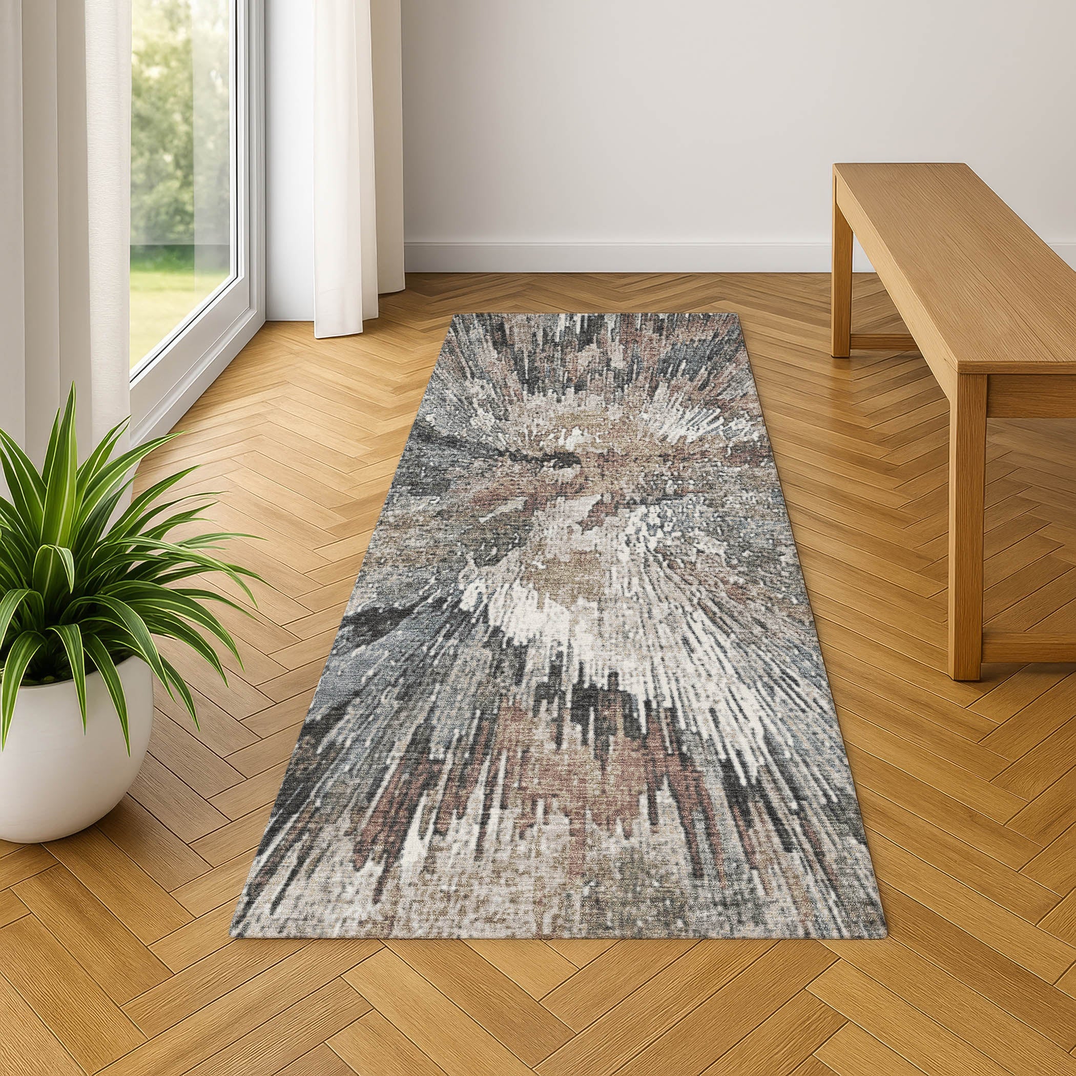 Kyoto Machine Washable Transitional Brown Rug 2'3" x 7'6" #shape_Runner