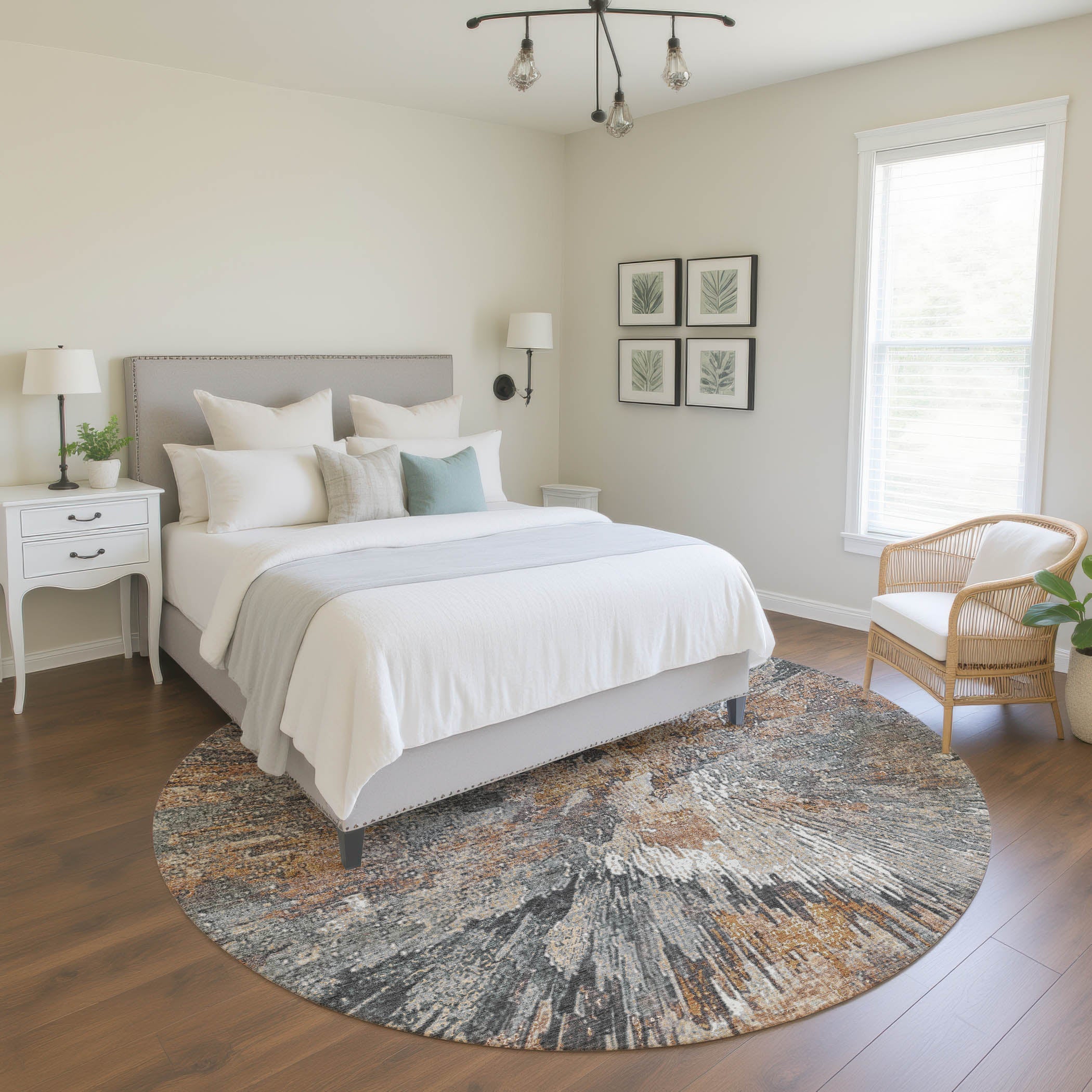 Kyoto Machine Washable Transitional Copper Orange Rug 8' x 8' #shape_Round