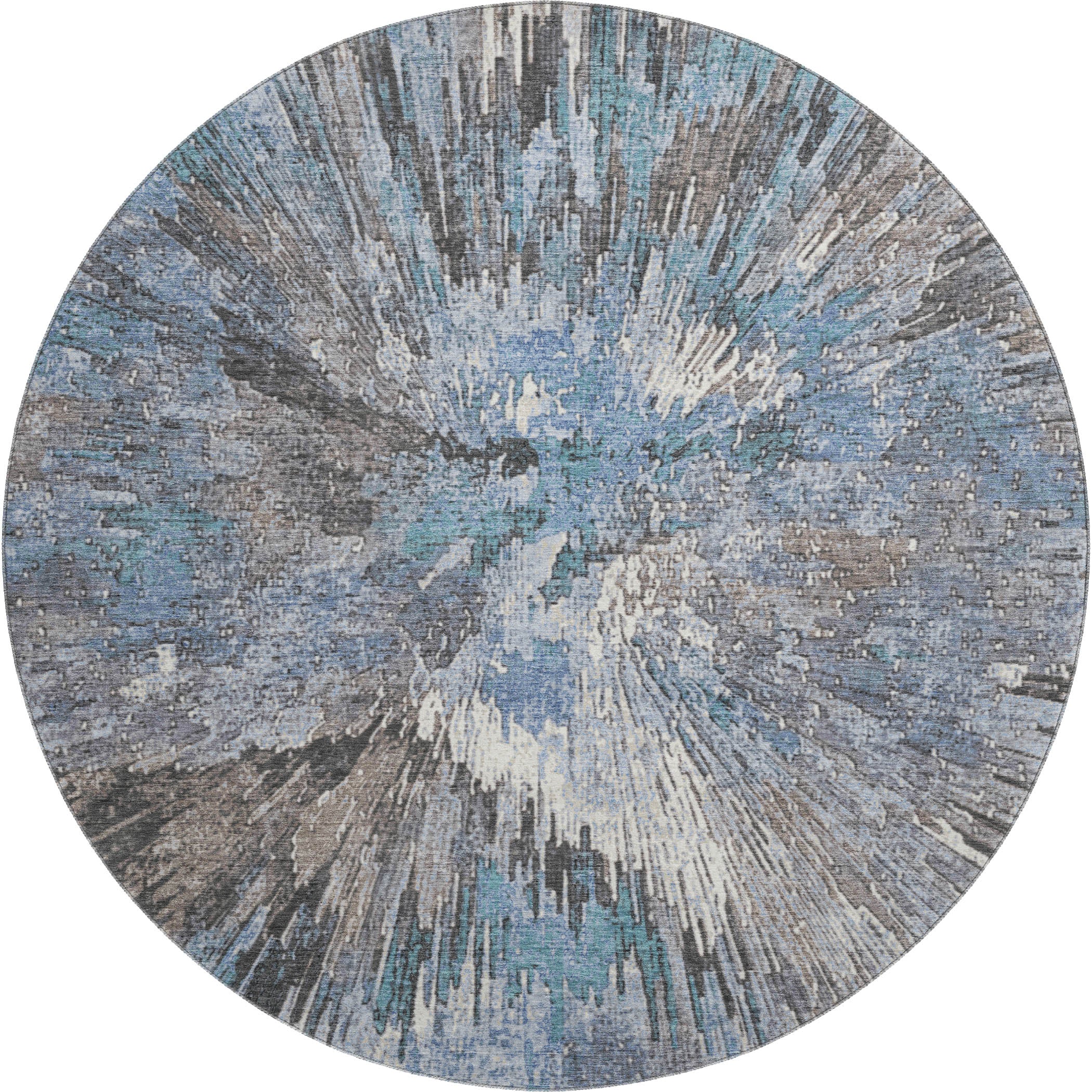 Kyoto Machine Washable Transitional Denim Blue Rug 8' x 8' #shape_Round
