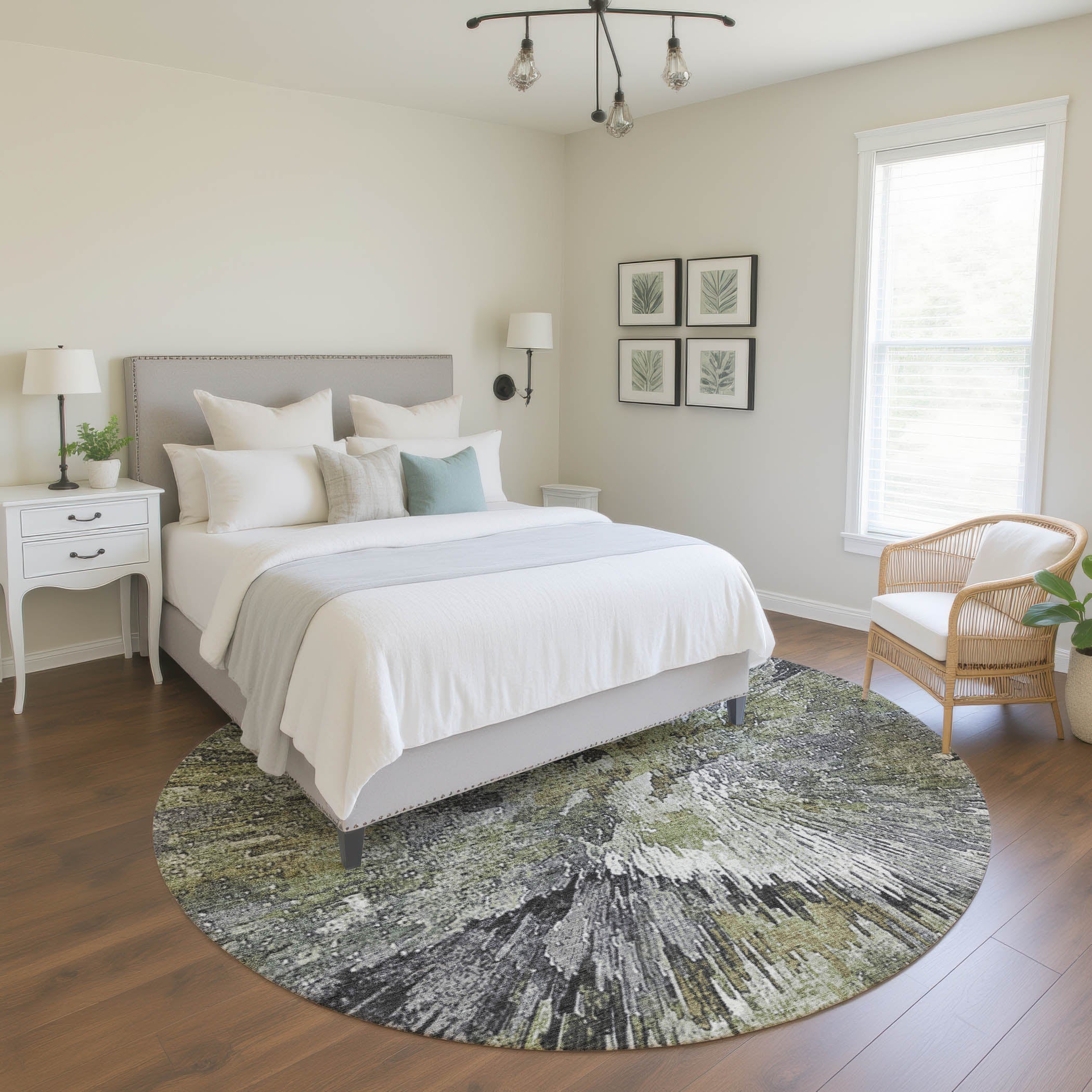 Kyoto Machine Washable Transitional Fern Green Rug 8' x 8' #shape_Round