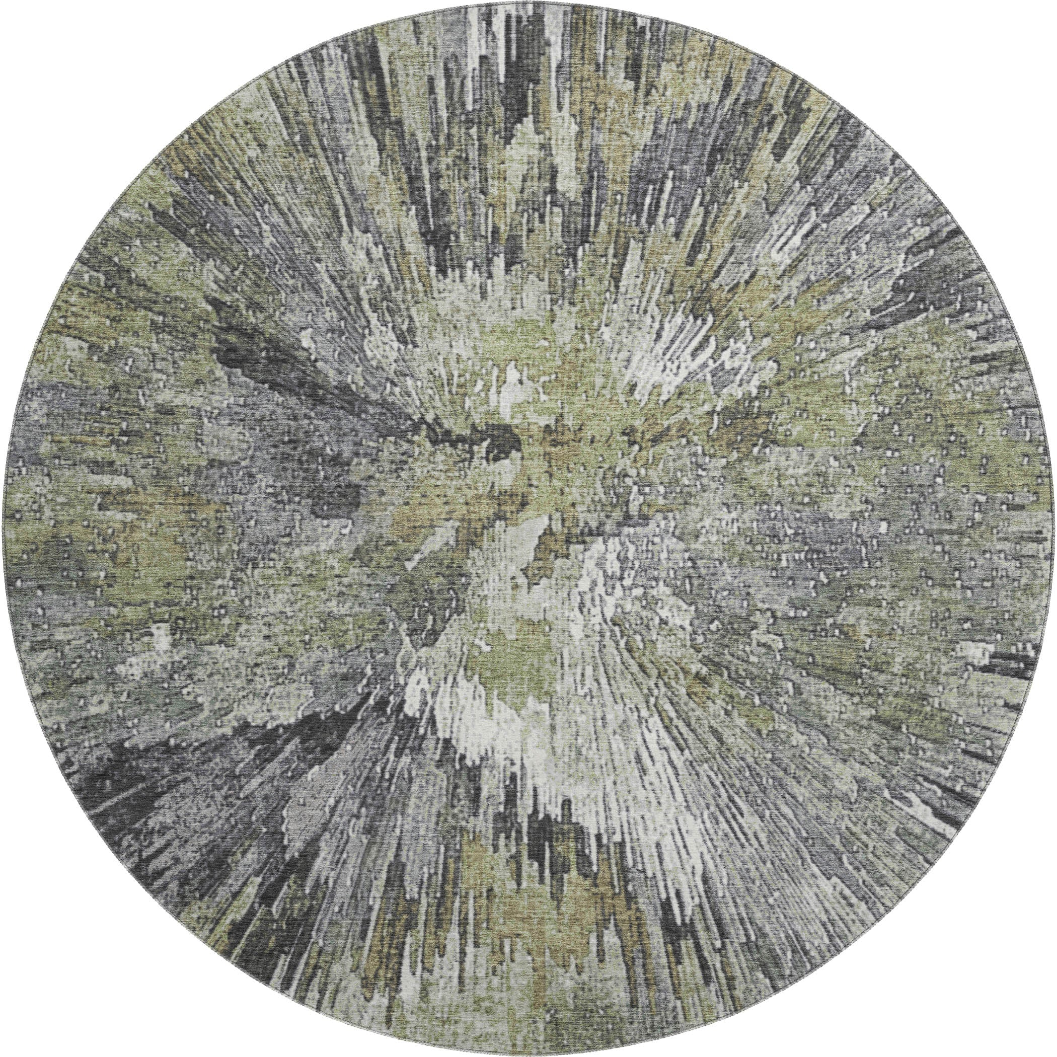 Kyoto Machine Washable Transitional Fern Green Rug 8' x 8' #shape_Round