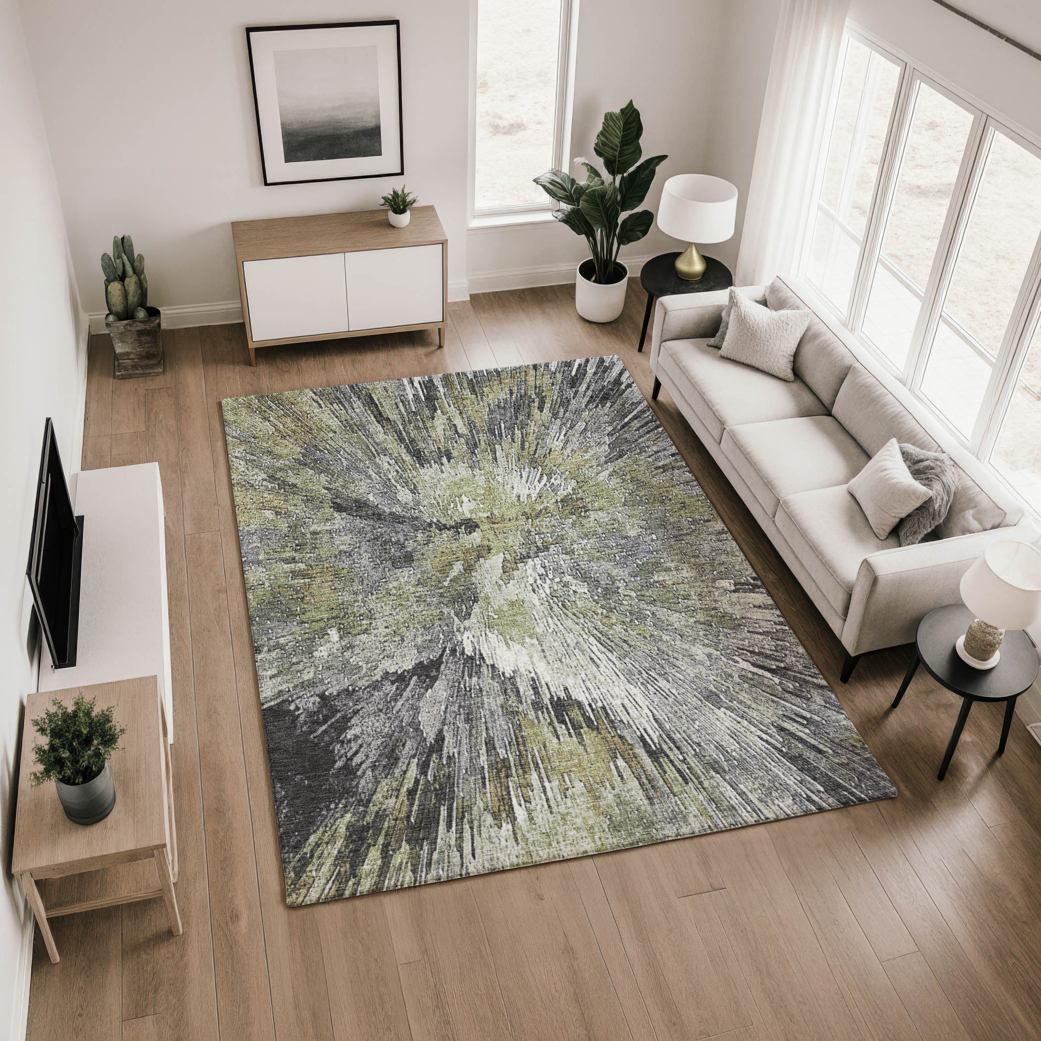 Kyoto Machine Washable Transitional Fern Green Rug 2'6" x 3'10" #shape_Rectangle