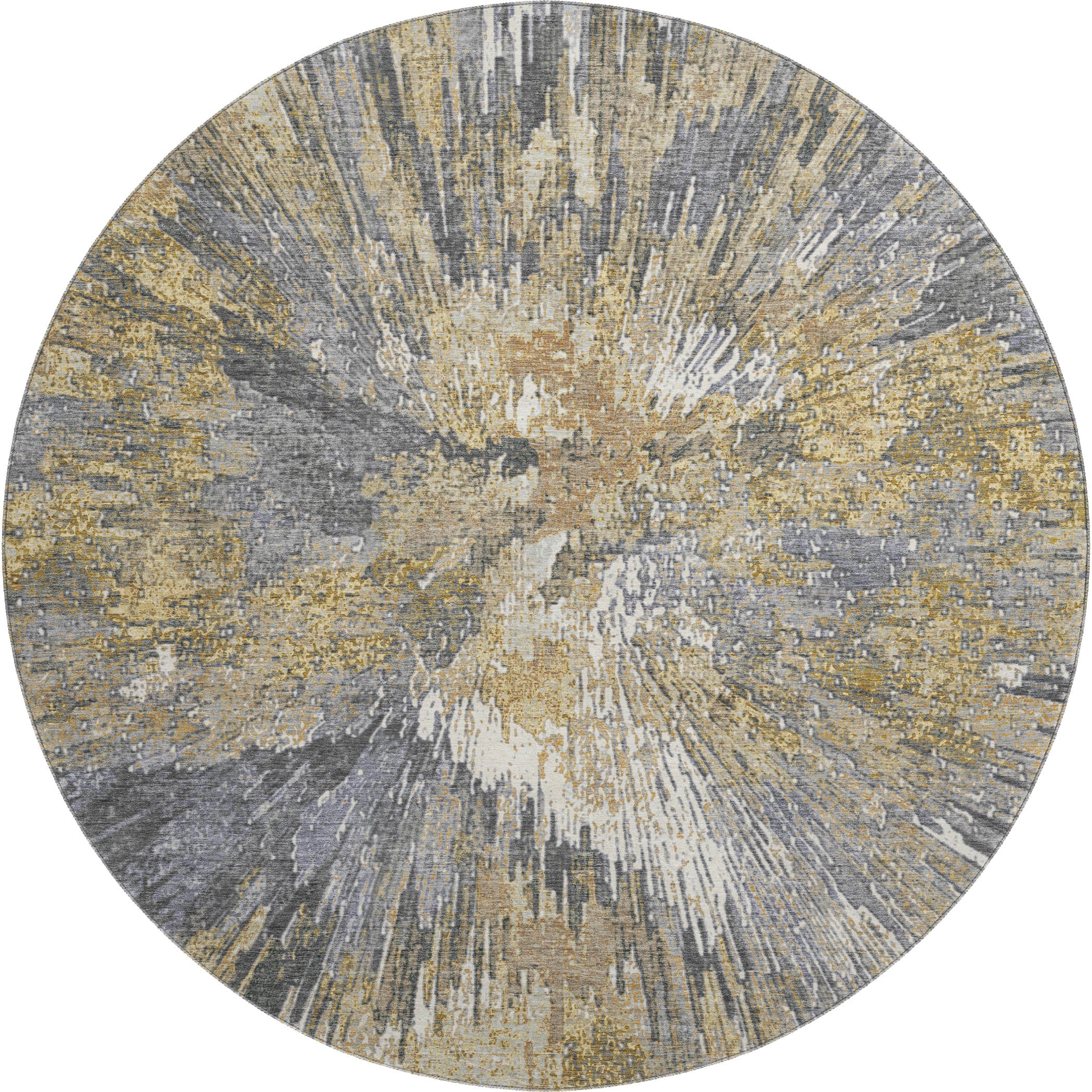 Kyoto Machine Washable Transitional Gold Rug 8' x 8' #shape_Round