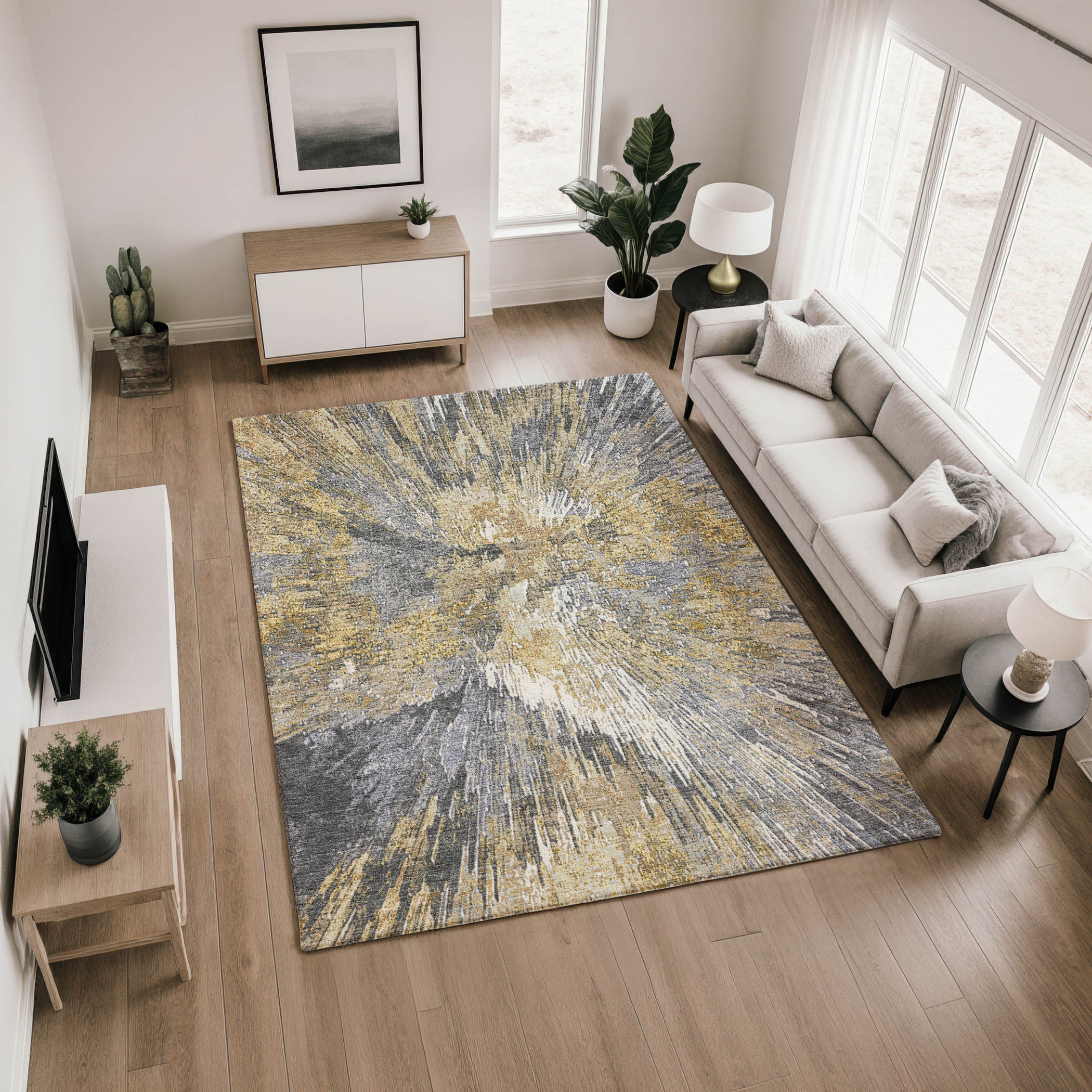 Kyoto Machine Washable Transitional Gold Rug 2'6" x 3'10" #shape_Rectangle