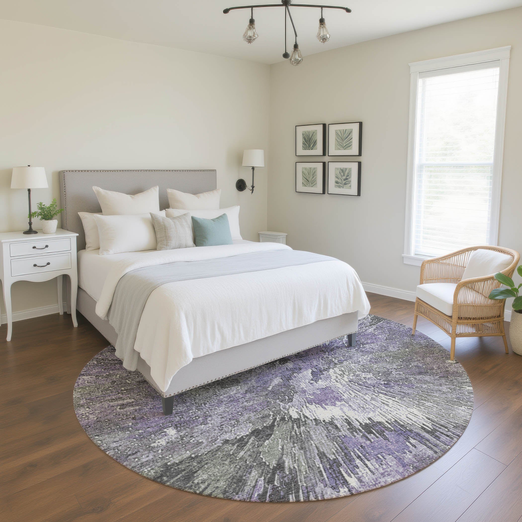 Kyoto Machine Washable Transitional Lavender Purple Rug 8' x 8' #shape_Round