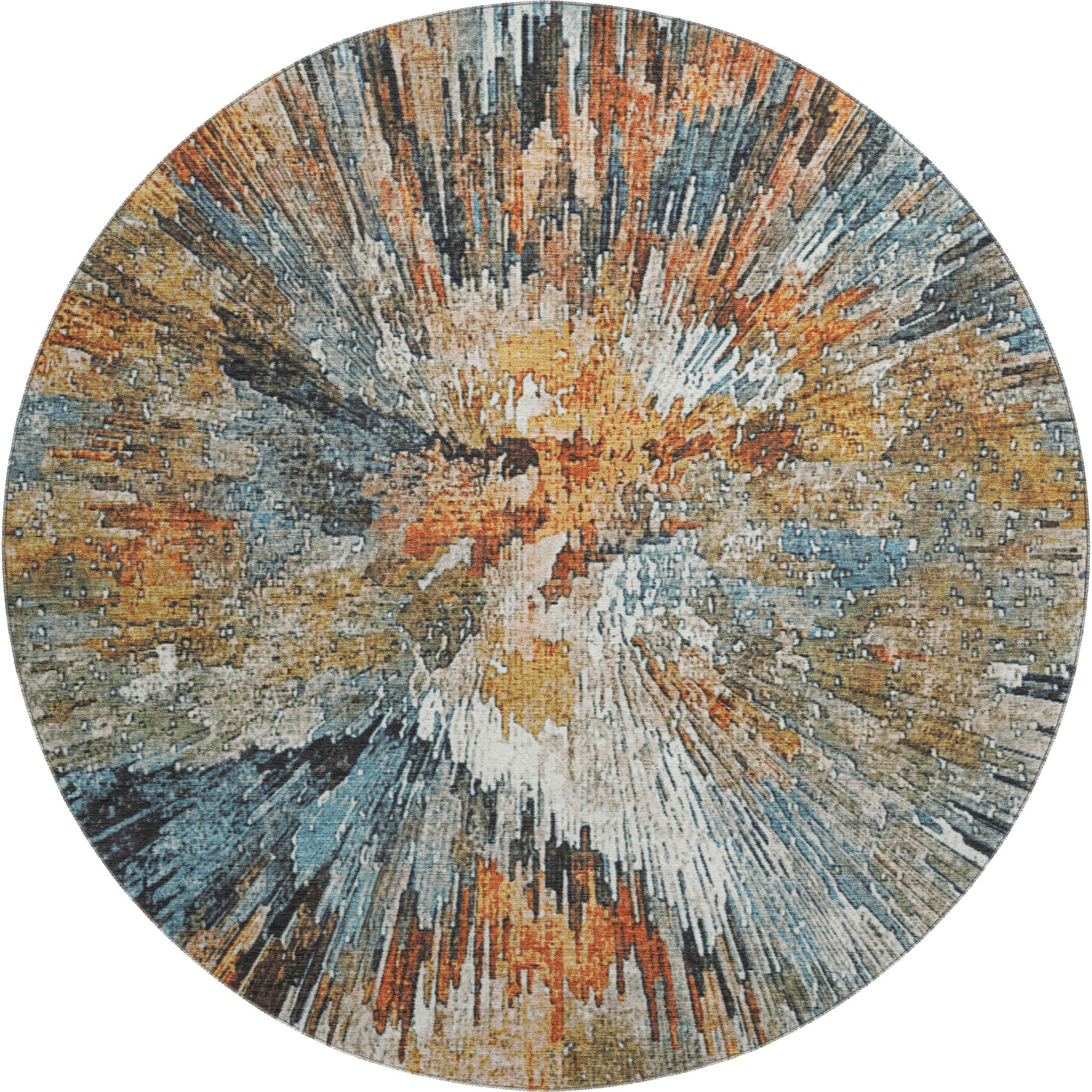 Kyoto Machine Washable Transitional Taupe Brown Rug 8' x 8' #shape_Round