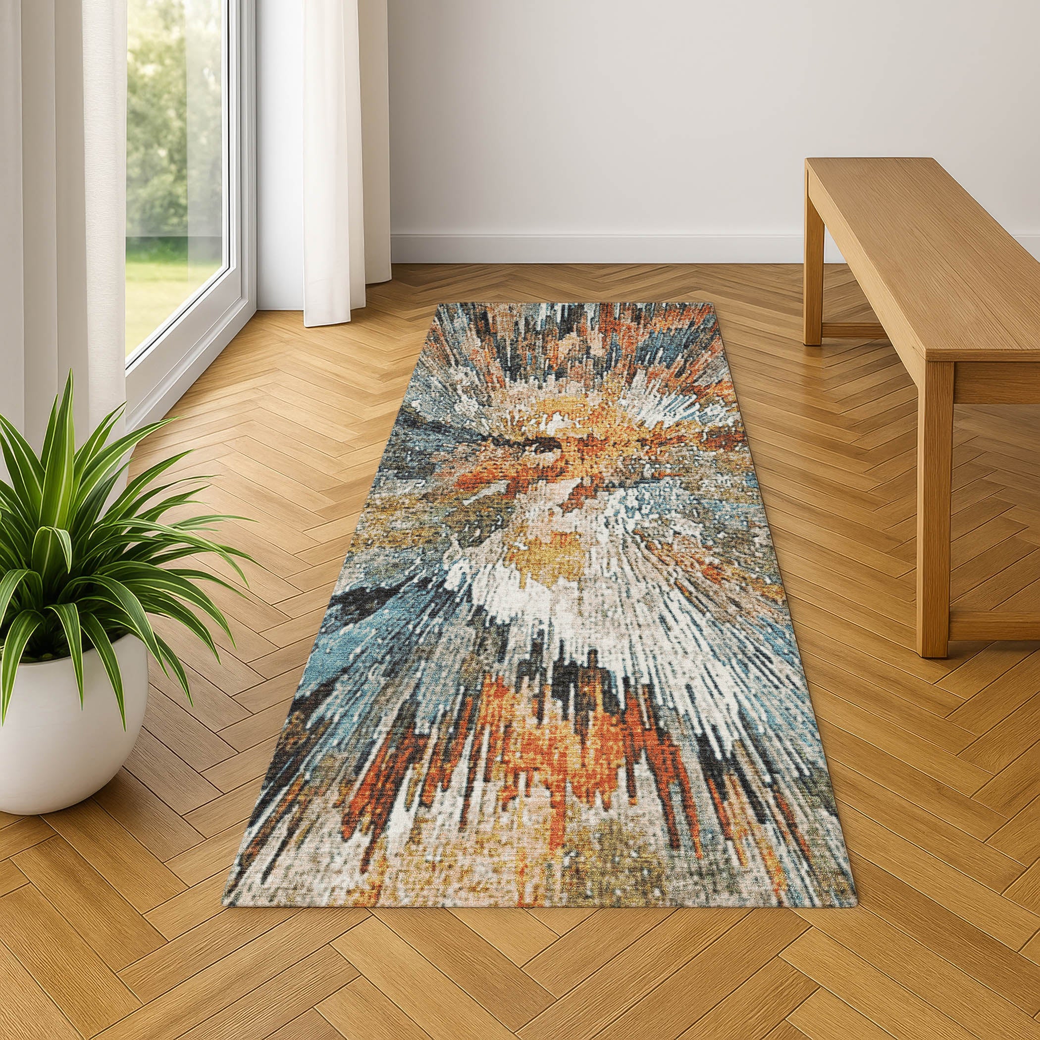 Kyoto Machine Washable Transitional Taupe Brown Rug 2'3" x 7'6" #shape_Runner