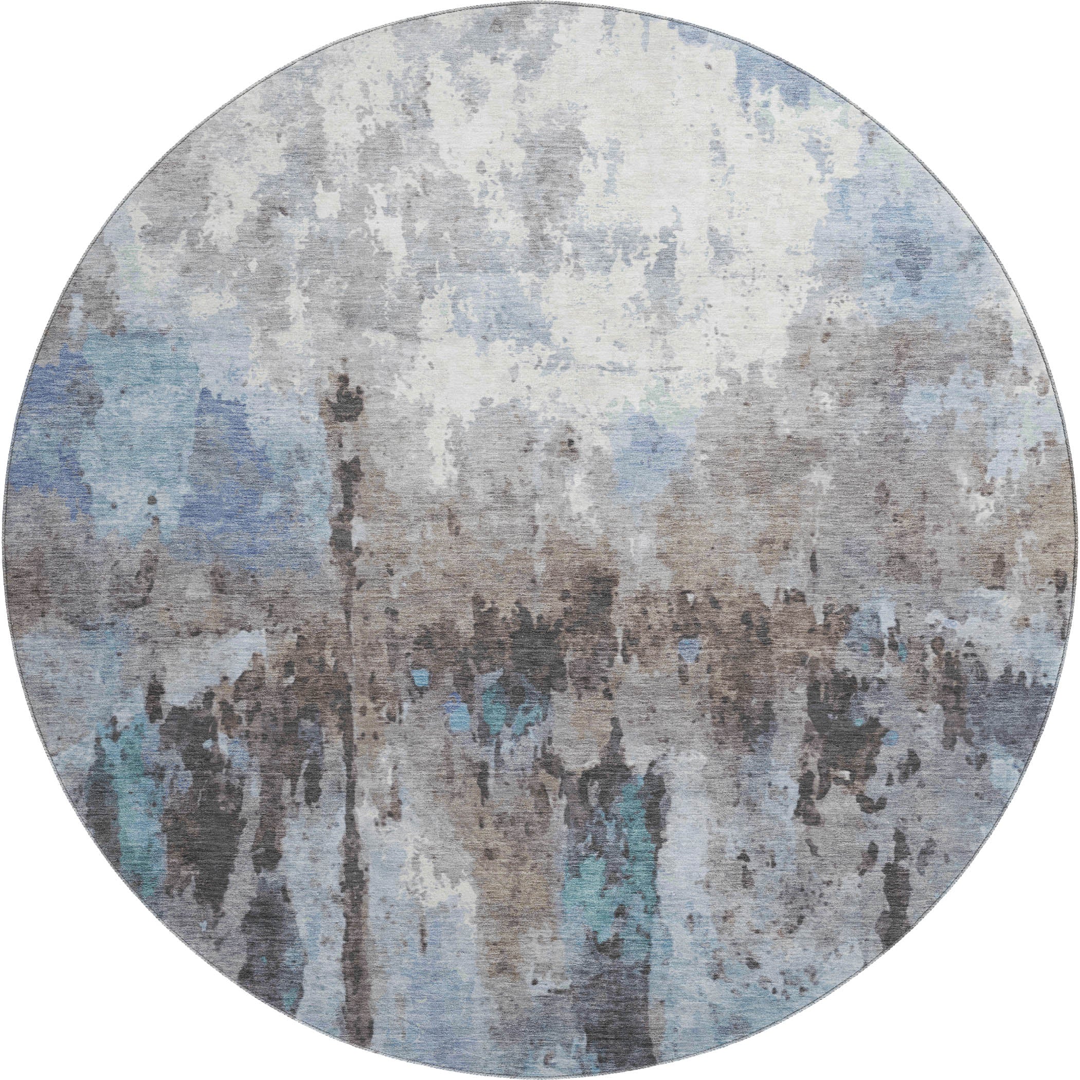 Cairo Machine Washable Transitional Blue Rug 8' x 8' #shape_Round