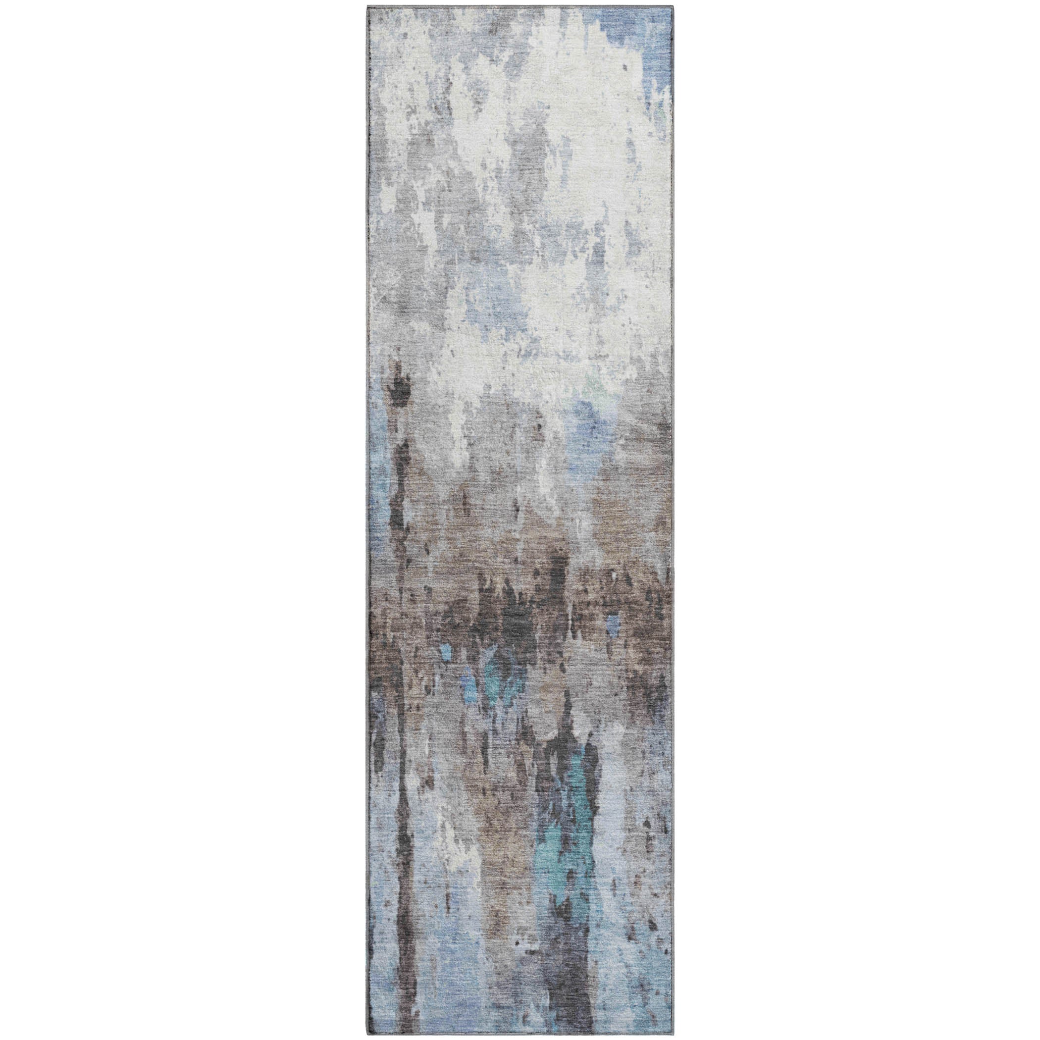 Cairo Machine Washable Transitional Blue Rug 2'3" x 7'6" #shape_Runner
