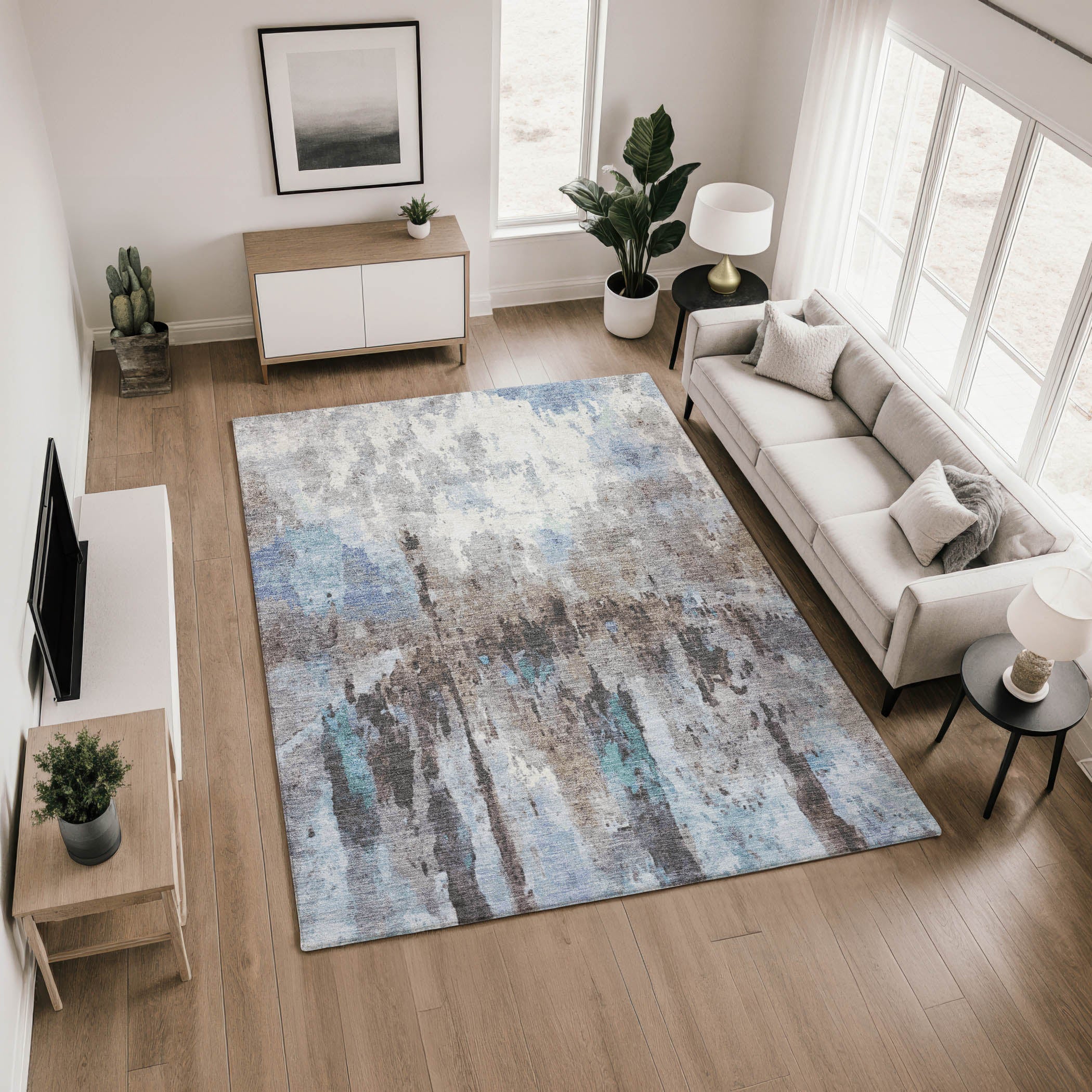 Cairo Machine Washable Transitional Blue Rug 2'6" x 3'10" #shape_Rectangle