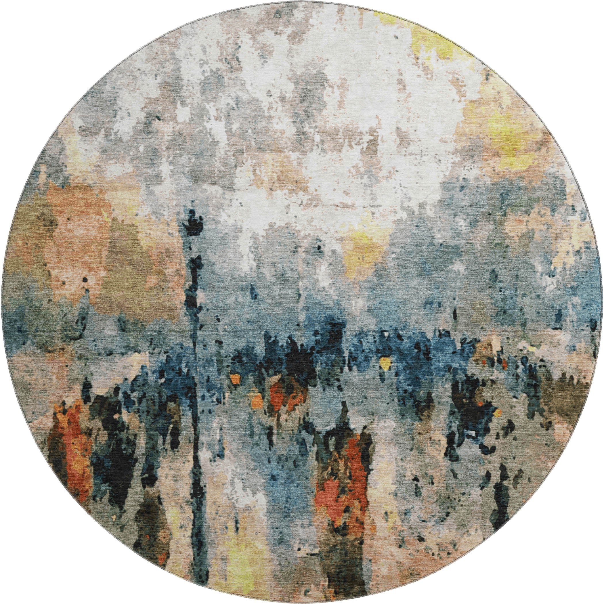 Cairo Machine Washable Transitional Ivory Rug 8' x 8' #shape_Round