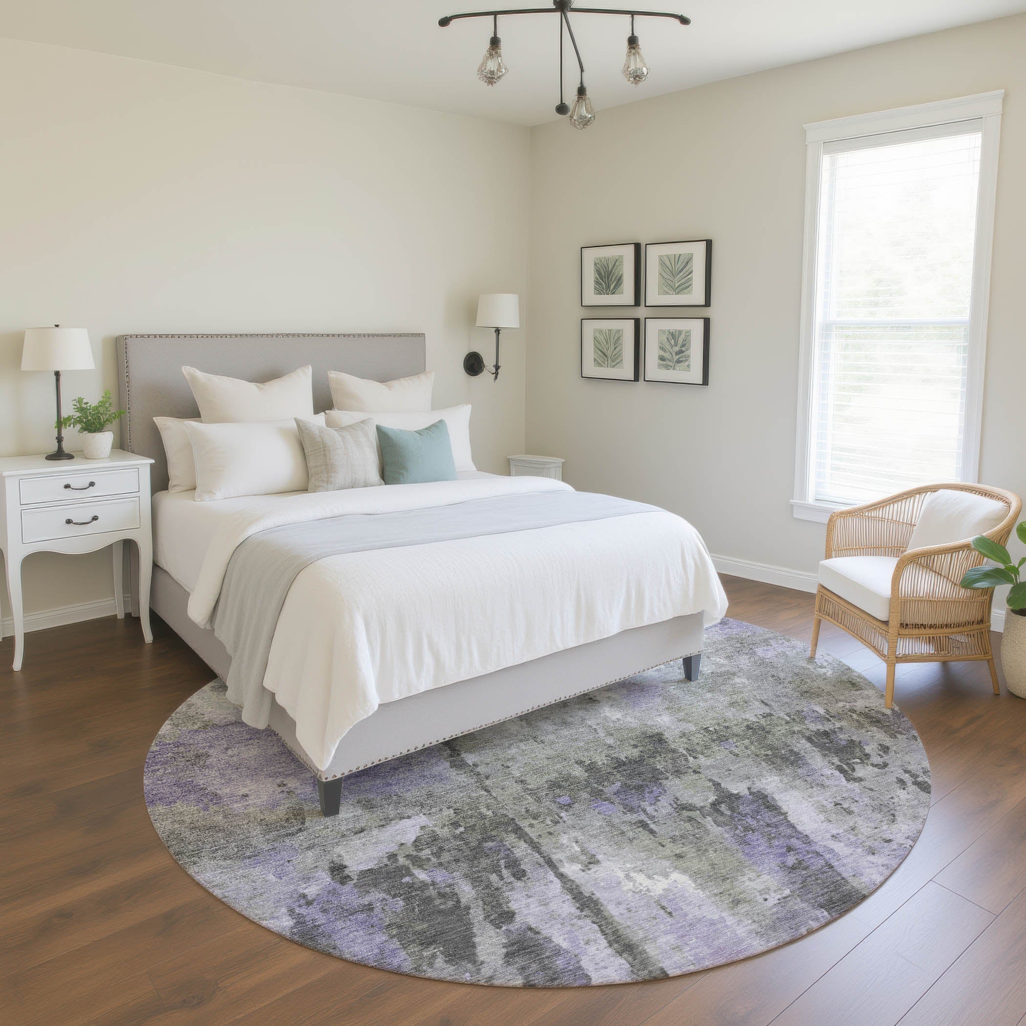 Cairo Machine Washable Transitional Lavender Purple Rug 8' x 8' #shape_Round
