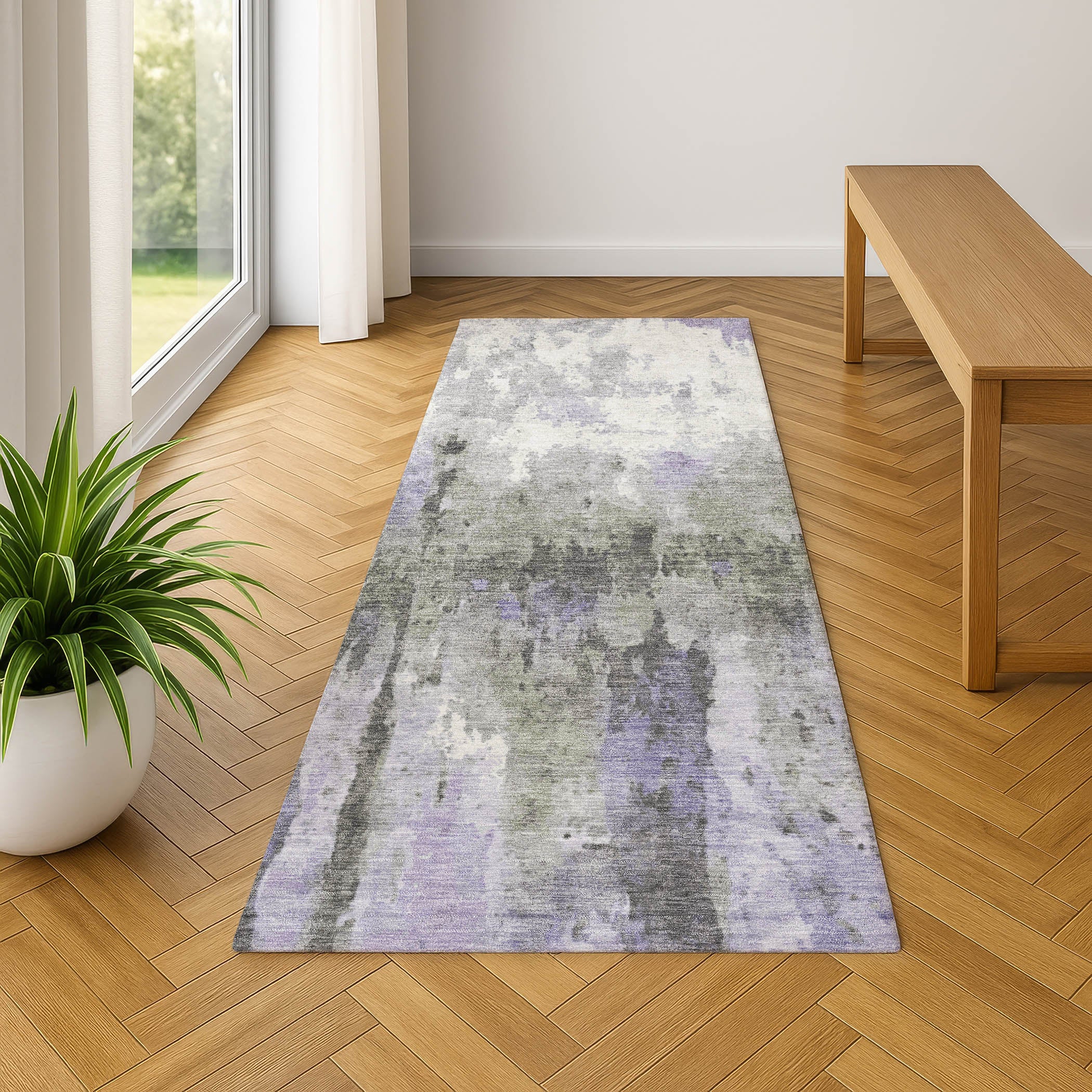 Cairo Machine Washable Transitional Lavender Purple Rug 2'3" x 7'6" #shape_Runner