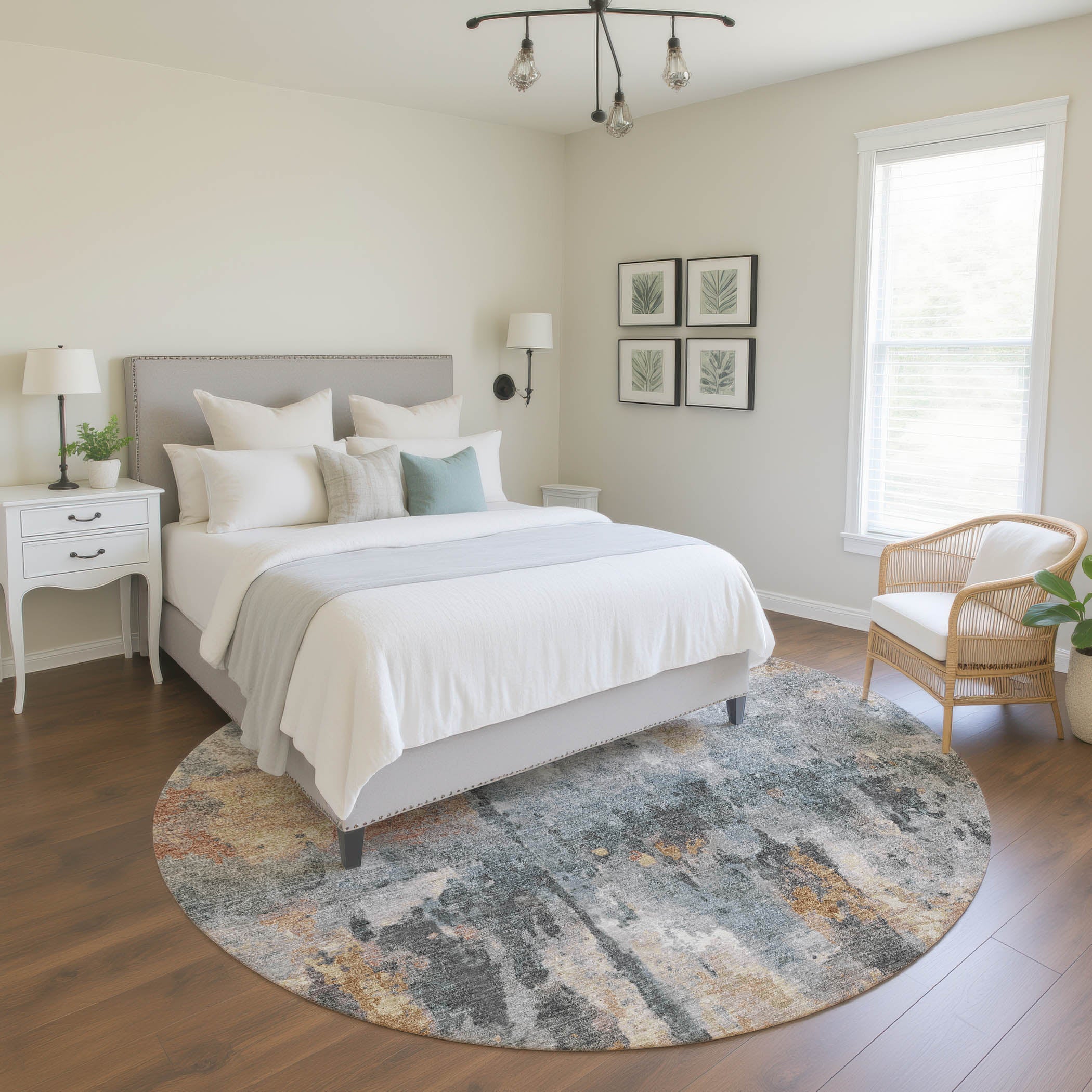 Cairo Machine Washable Transitional Rust Orange Rug 8' x 8' #shape_Round