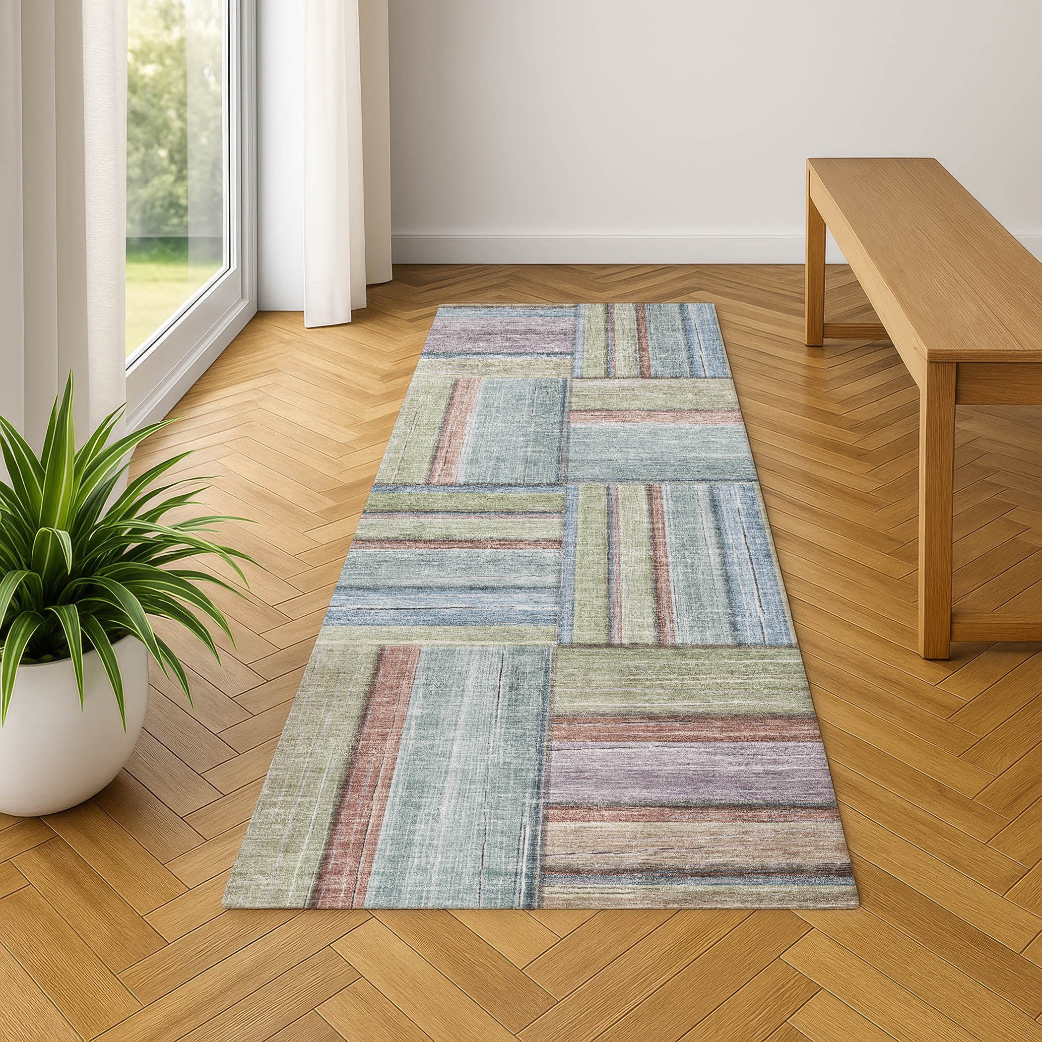 Porto Machine Washable Transitional Aloe Green Rug 2'3" x 7'6" #shape_Runner