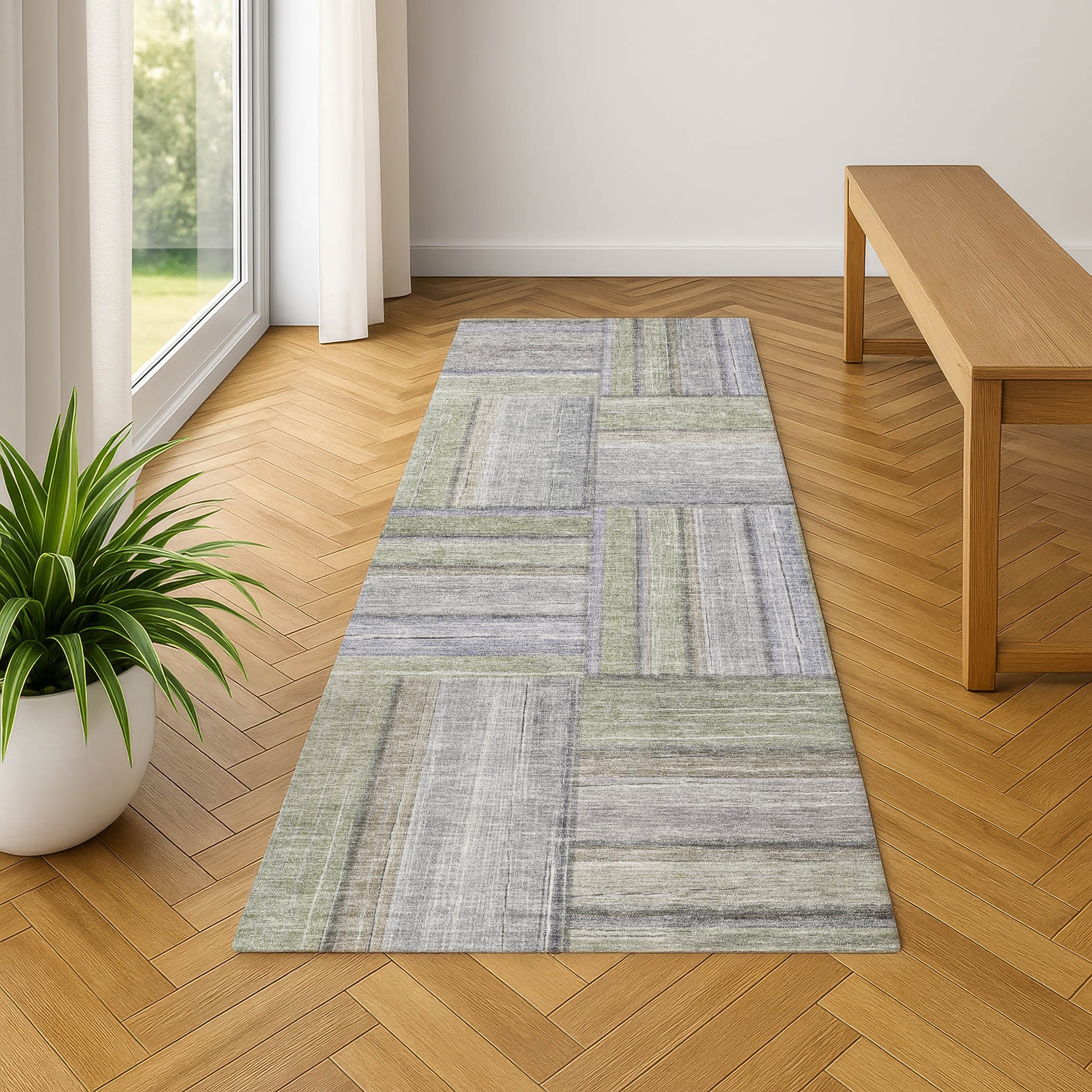 Porto Machine Washable Transitional Fern Green Rug 2'3" x 7'6" #shape_Runner