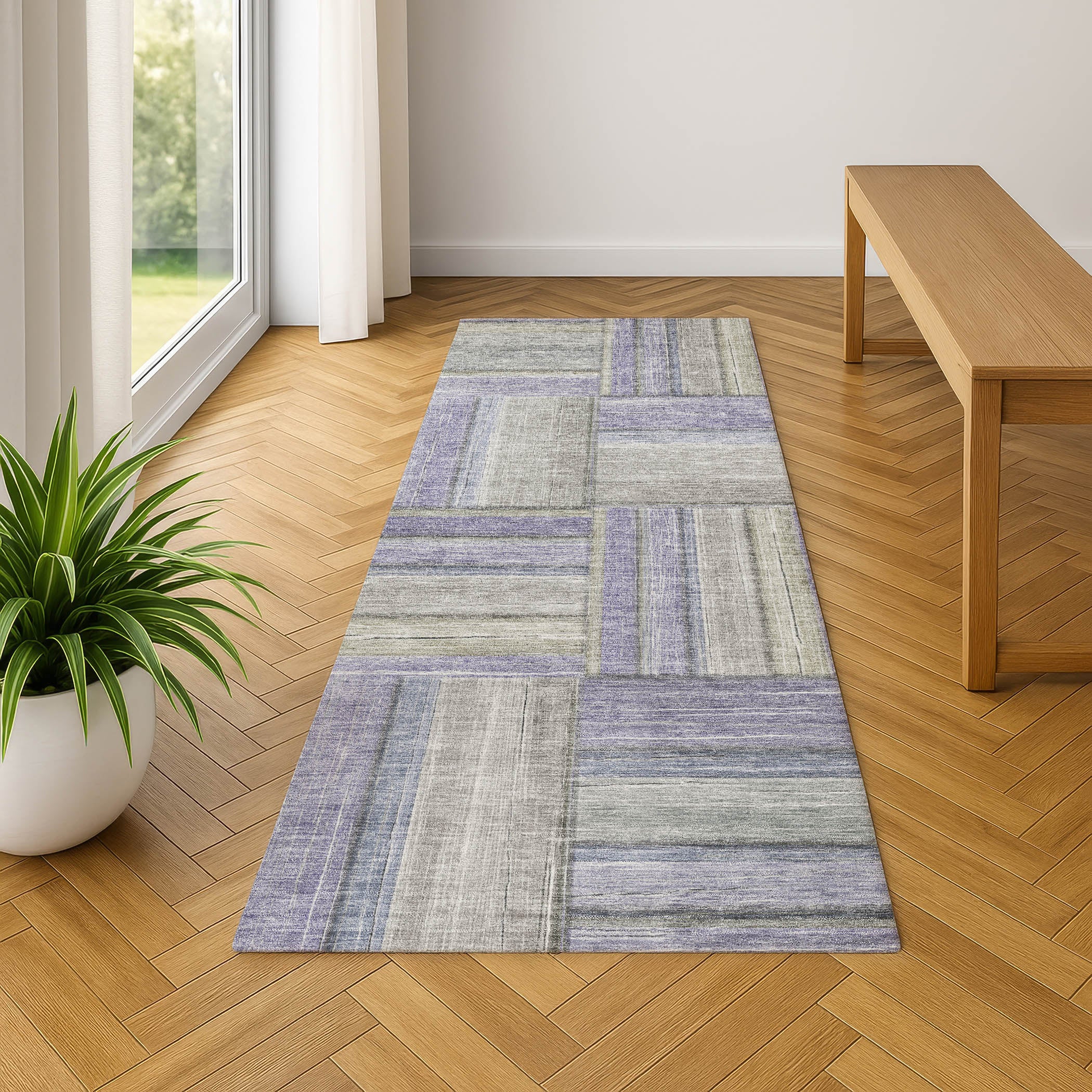 Porto Machine Washable Transitional Purple Rug 2'3" x 7'6" #shape_Runner