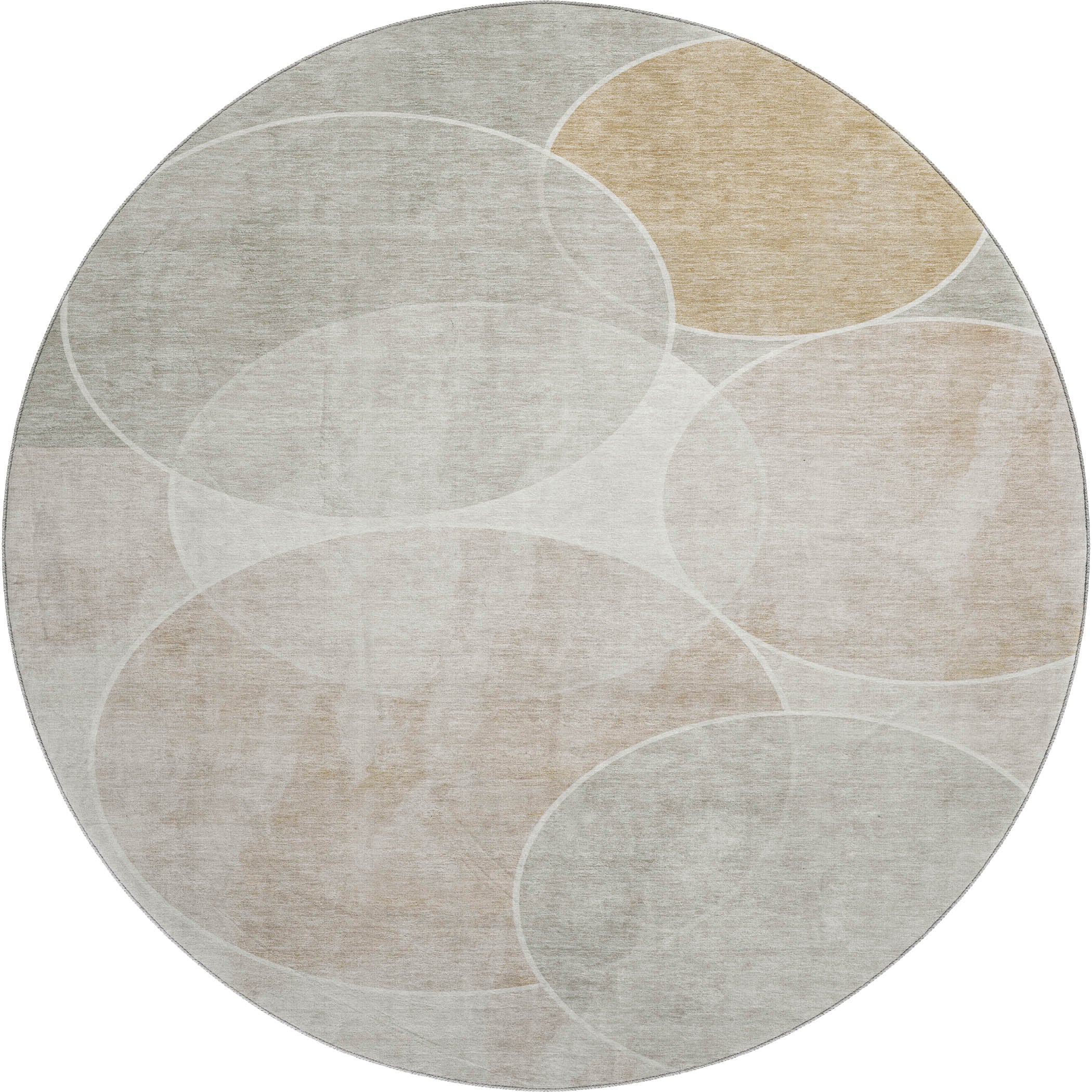 Athens Machine Washable Transitional Beige Brown Rug 8' x 8' #shape_Round