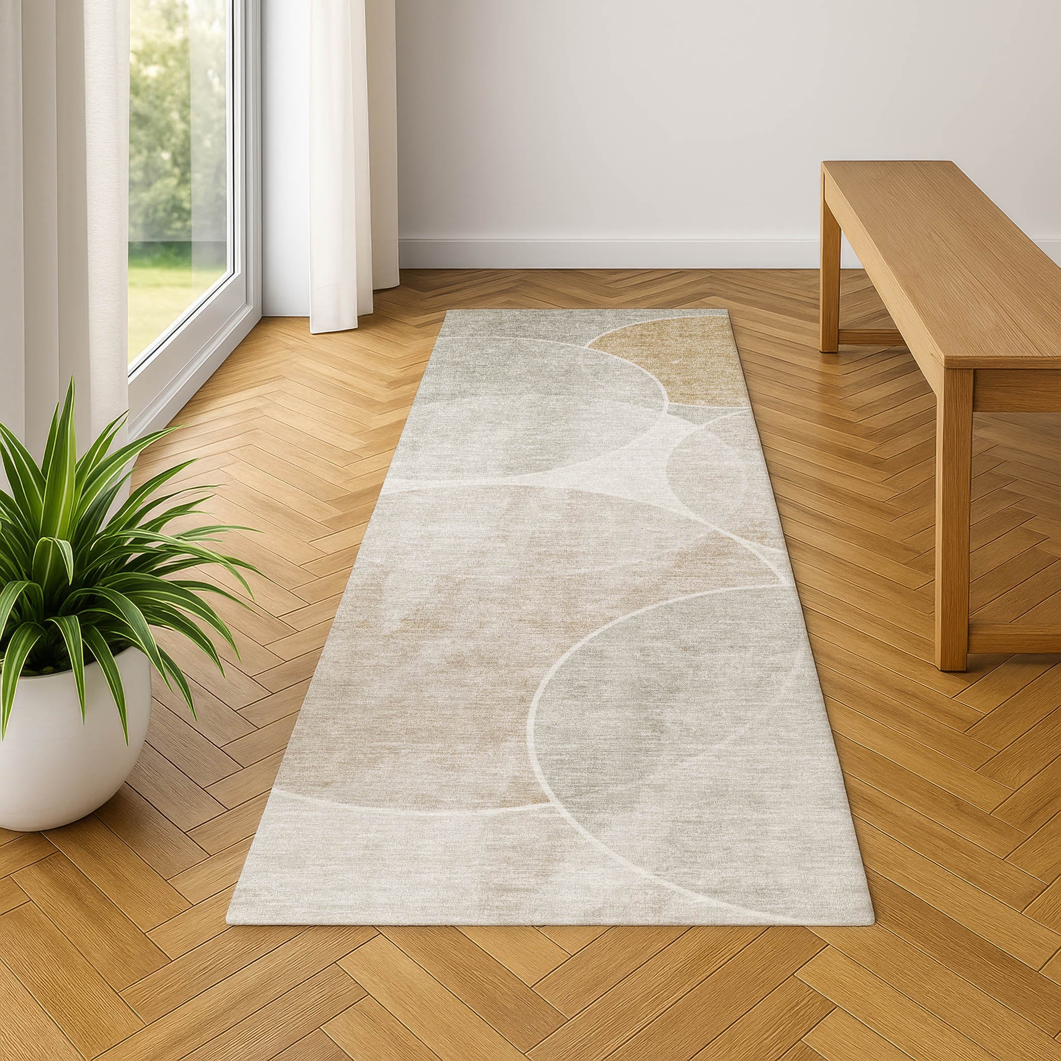 Athens Machine Washable Transitional Beige Brown Rug 2'3" x 7'6" #shape_Runner