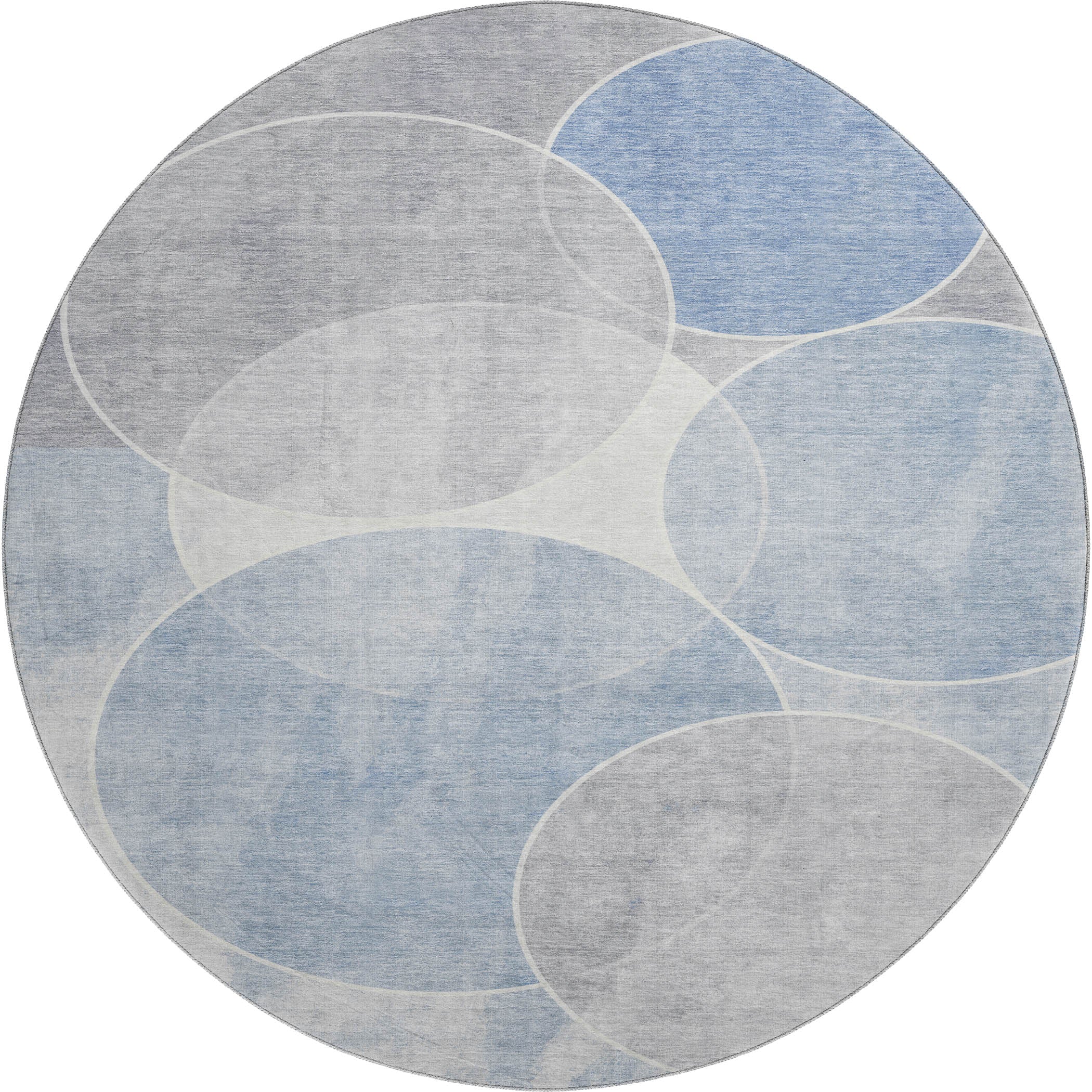 Athens Machine Washable Transitional Denim Blue Rug 8' x 8' #shape_Round