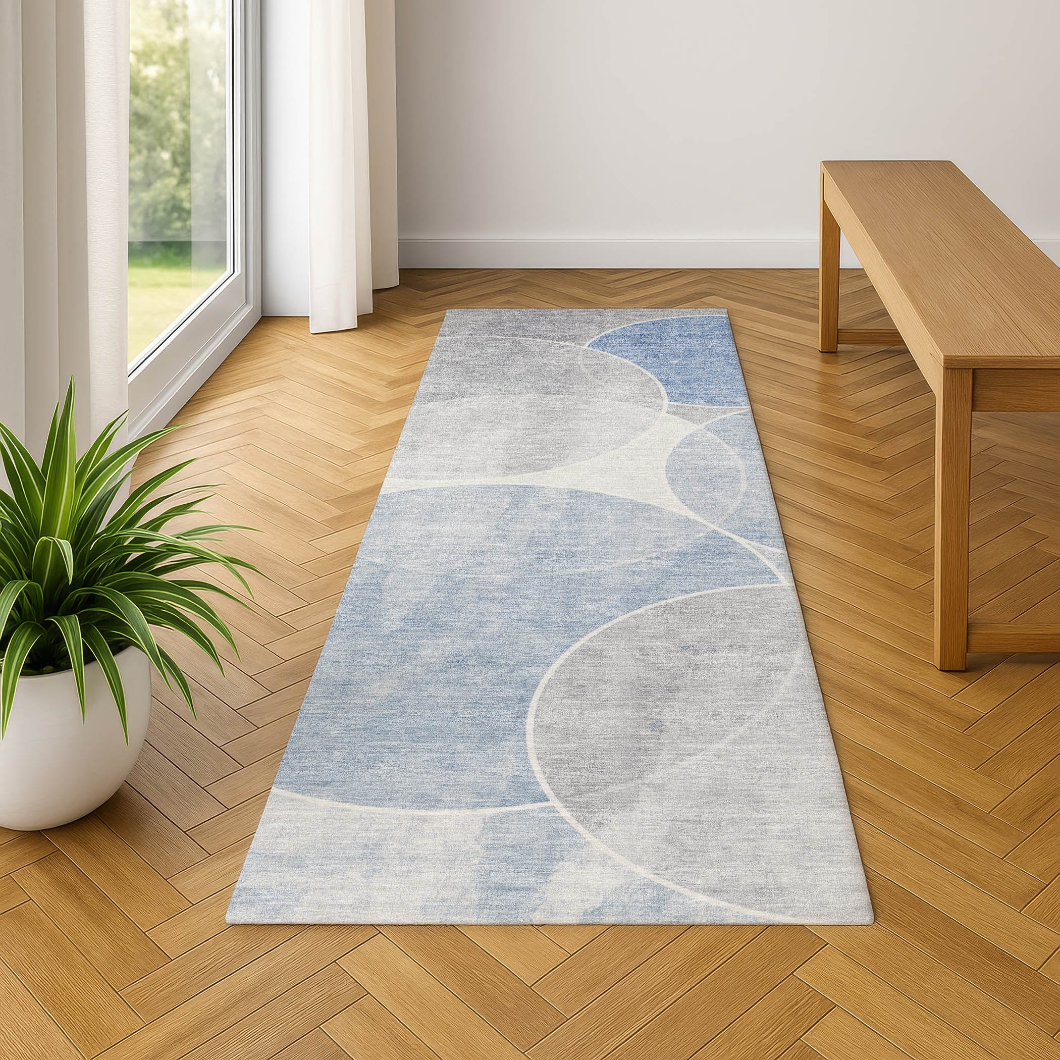 Athens Machine Washable Transitional Denim Blue Rug 2'3" x 7'6" #shape_Runner