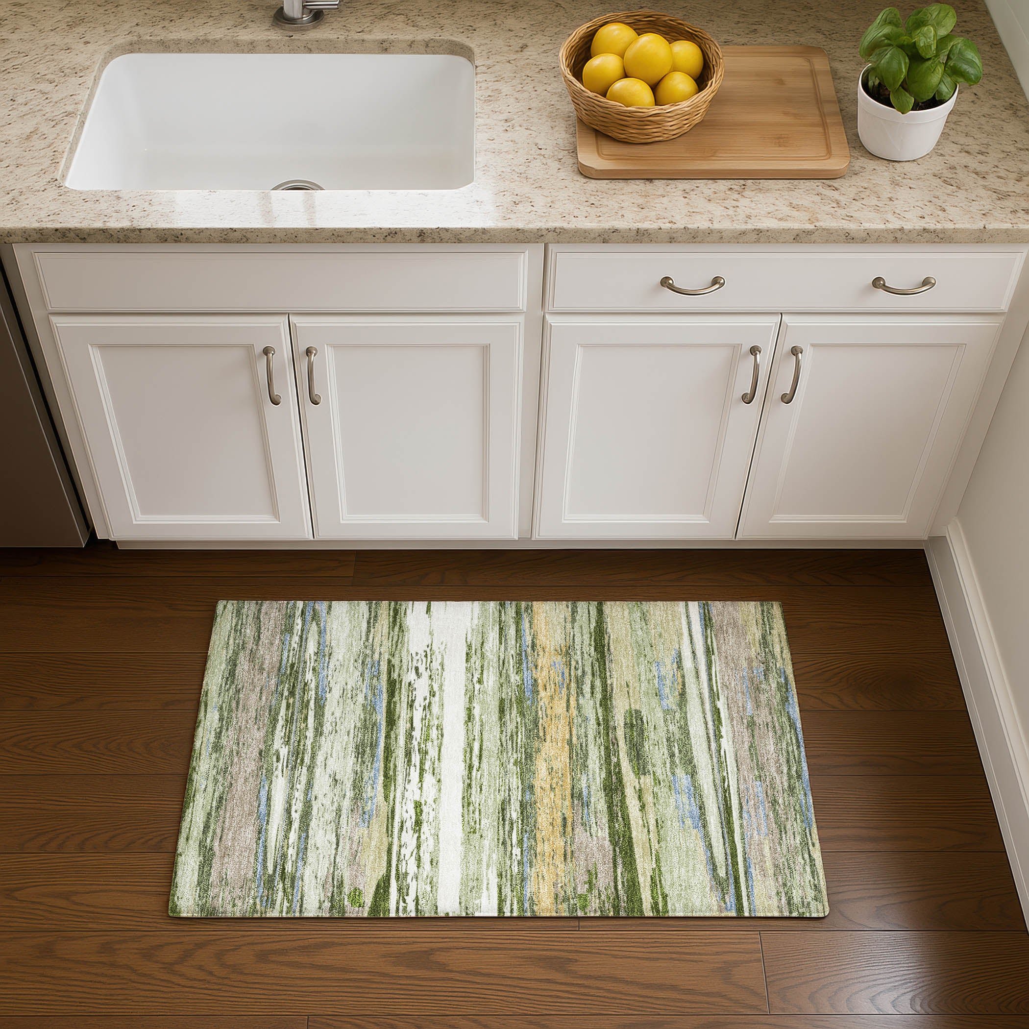Mostar Machine Washable Transitional Aloe Green Rug 1'8" x 2'6" #shape_Rectangle