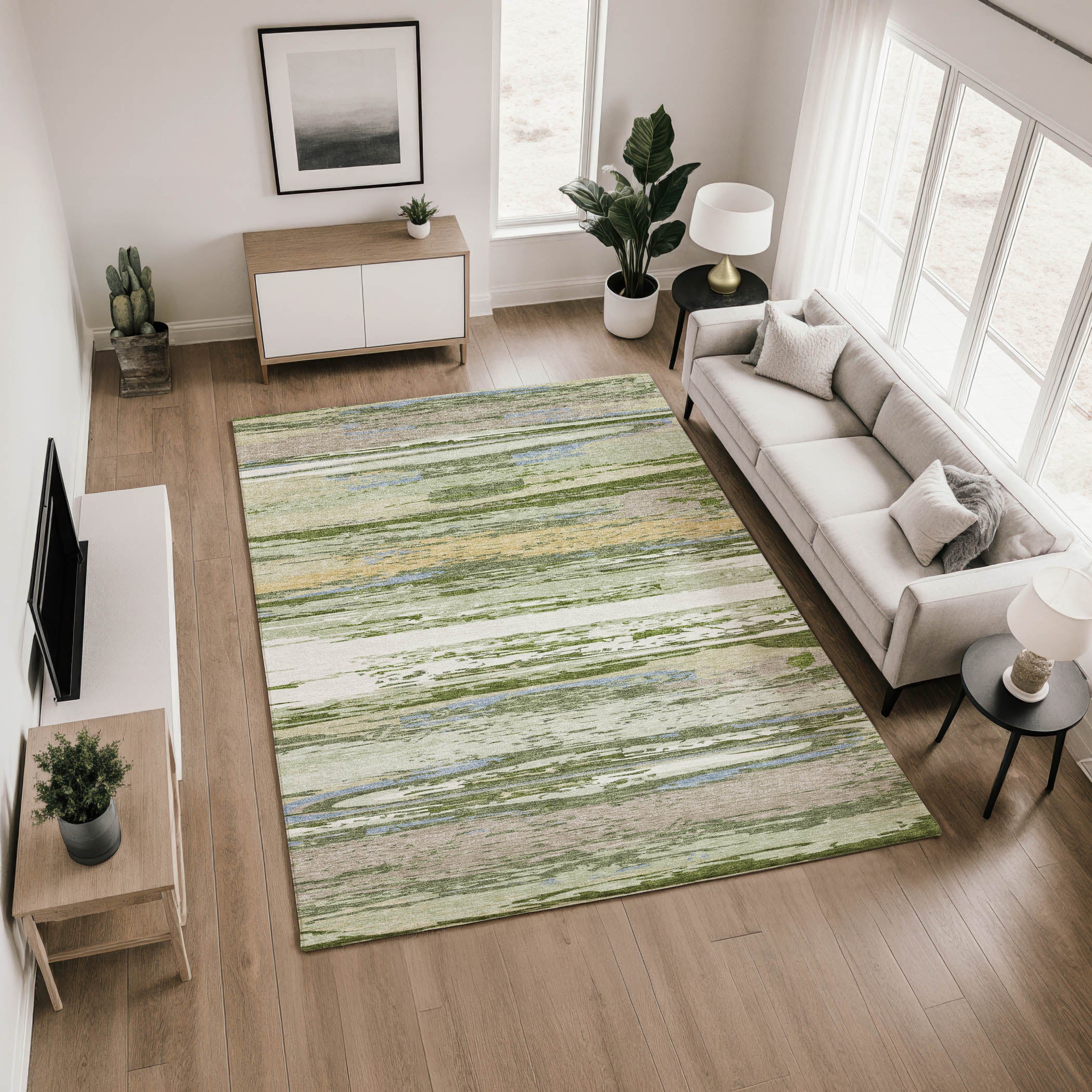 Mostar Machine Washable Transitional Aloe Green Rug 2'6" x 3'10" #shape_Rectangle
