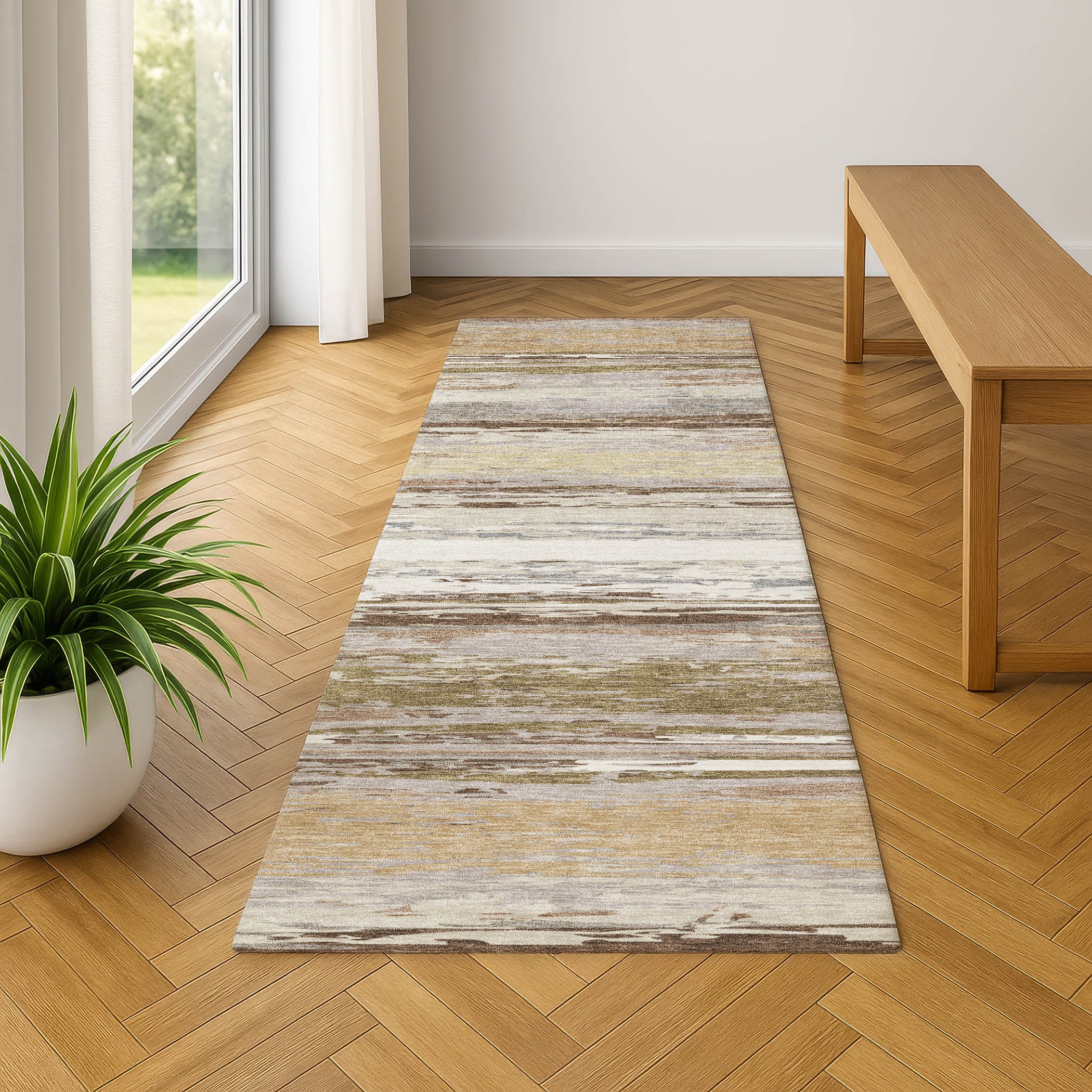 Mostar Machine Washable Transitional Beige Brown Rug 2'3" x 7'6" #shape_Runner