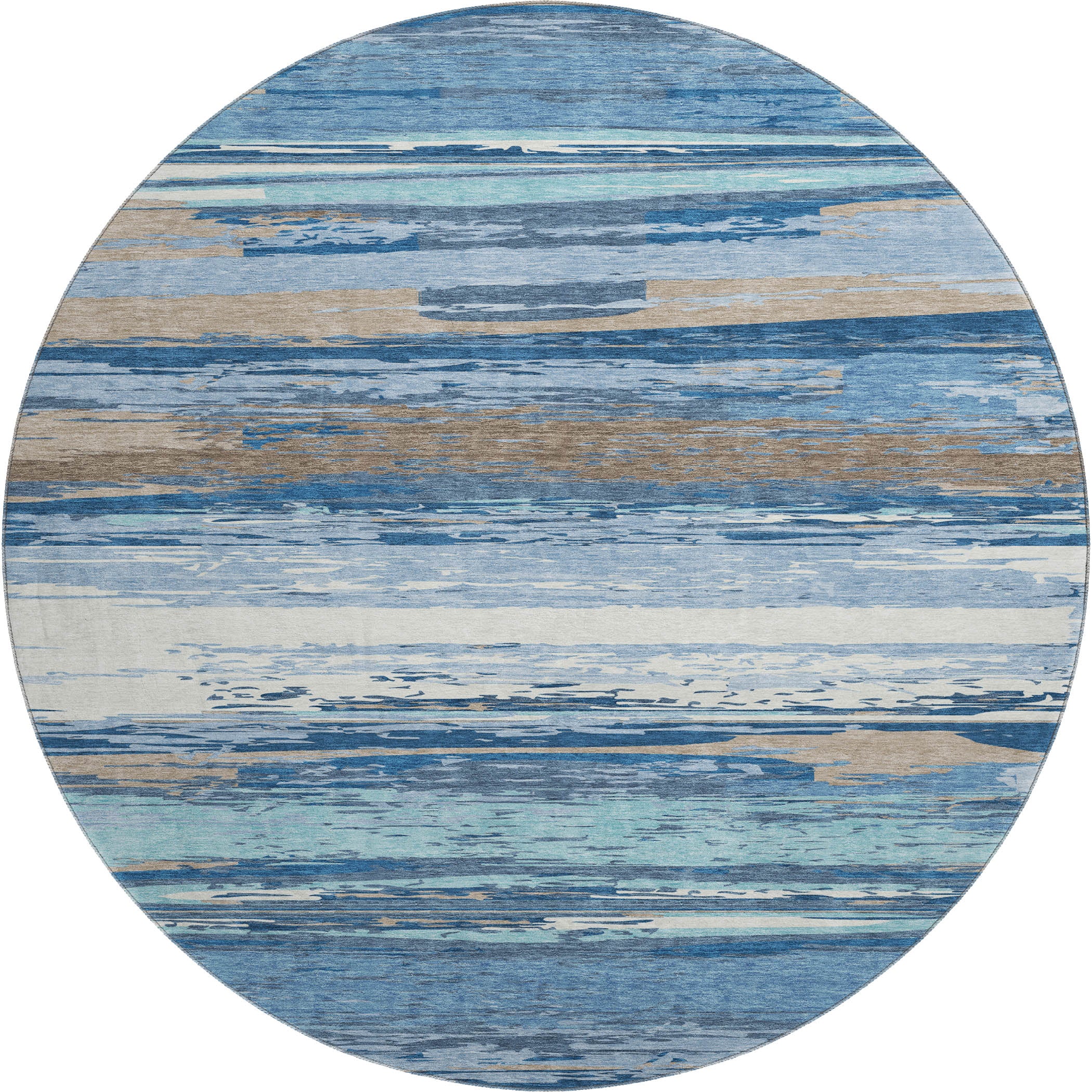Mostar Machine Washable Transitional Blue Rug 8' x 8' #shape_Round