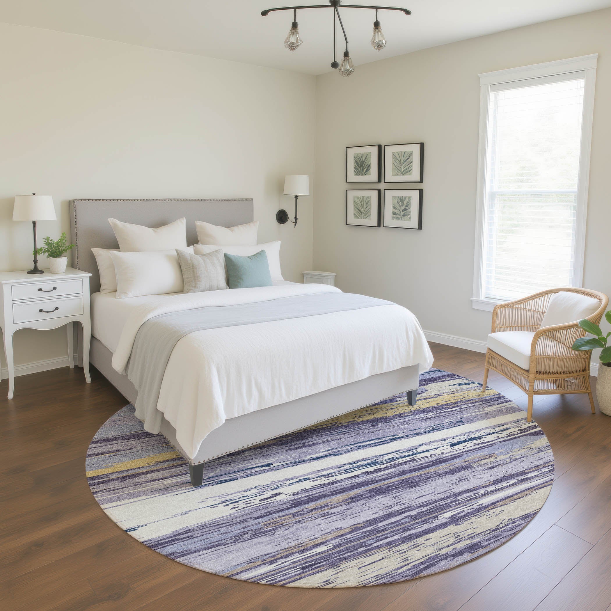 Mostar Machine Washable Transitional Lavender Purple Rug 8' x 8' #shape_Round
