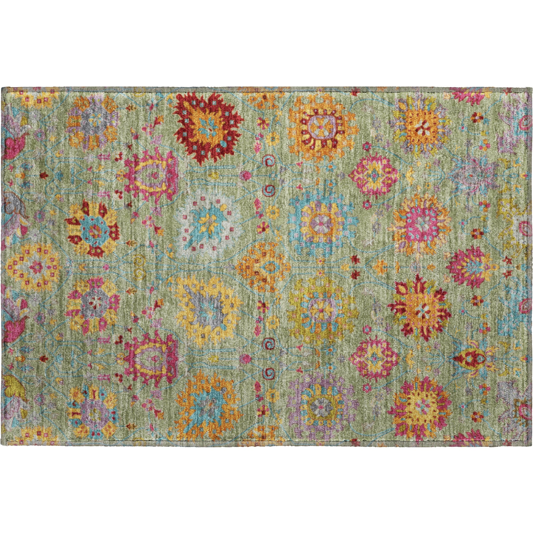 Antigua Machine Washable Transitional Aloe Green Rug 1'8" x 2'6" #shape_Rectangle