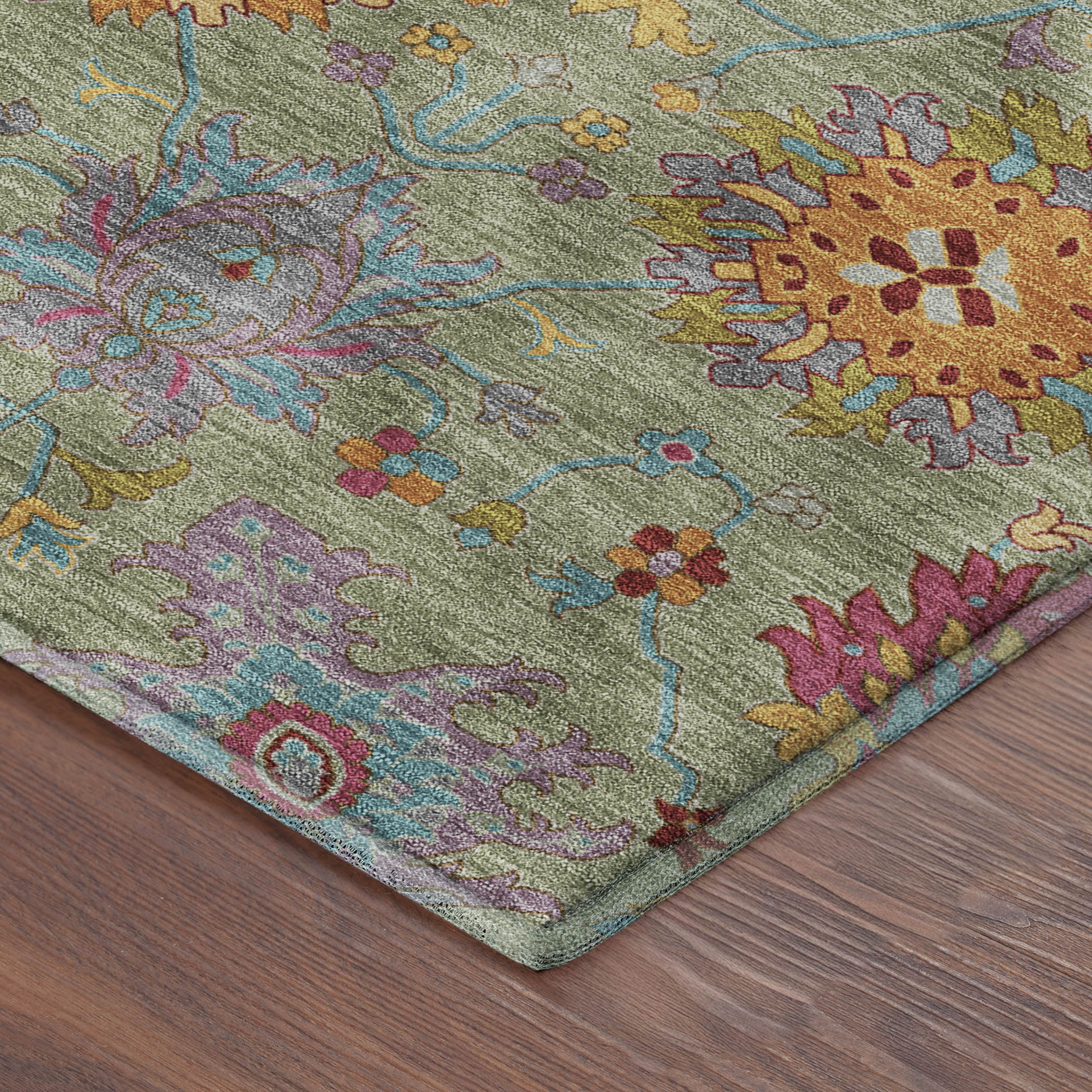 Antigua Machine Washable Transitional Aloe Green Rug 1'8" x 2'6" #shape_Rectangle