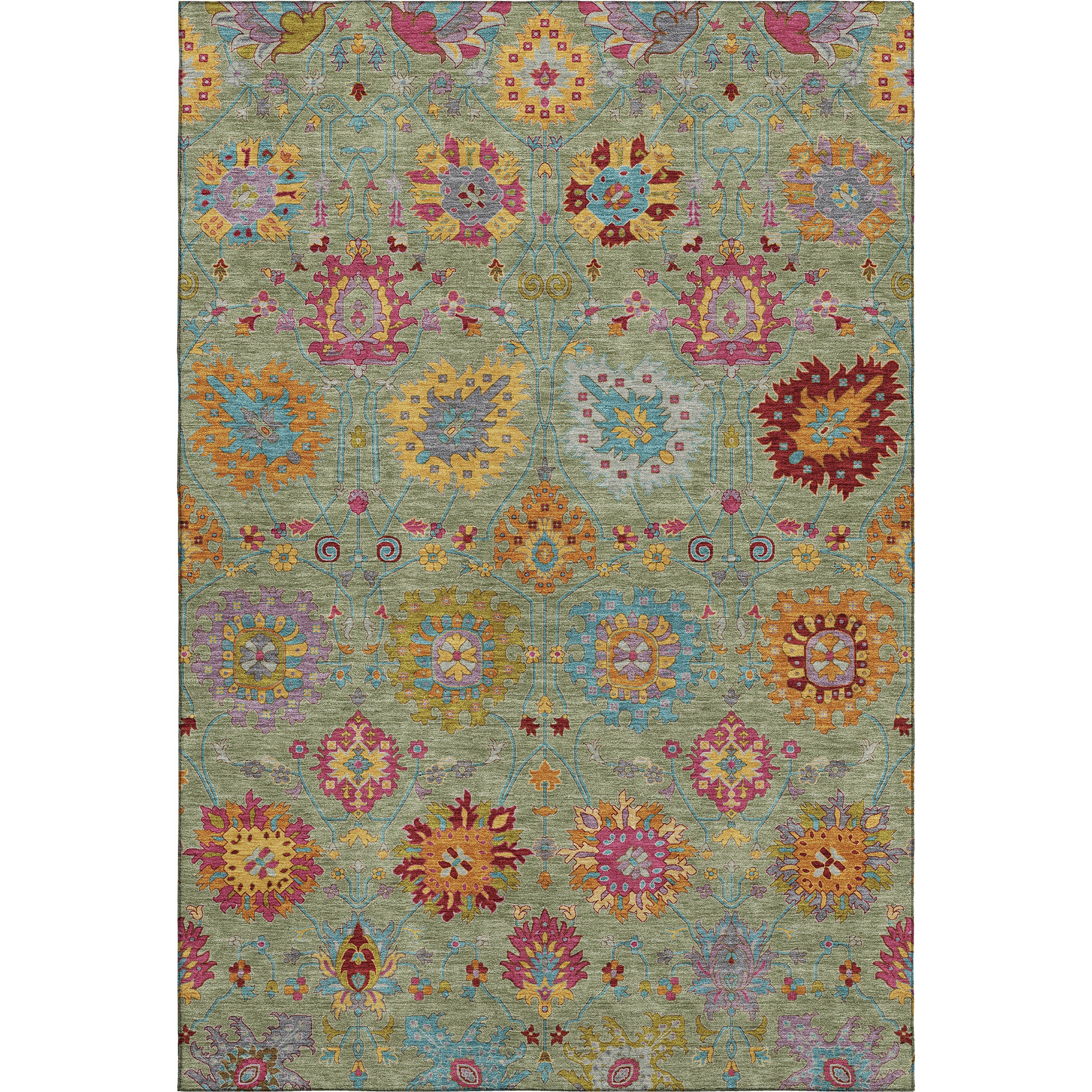 Antigua Machine Washable Transitional Aloe Green Rug 3' x 5' #shape_Rectangle