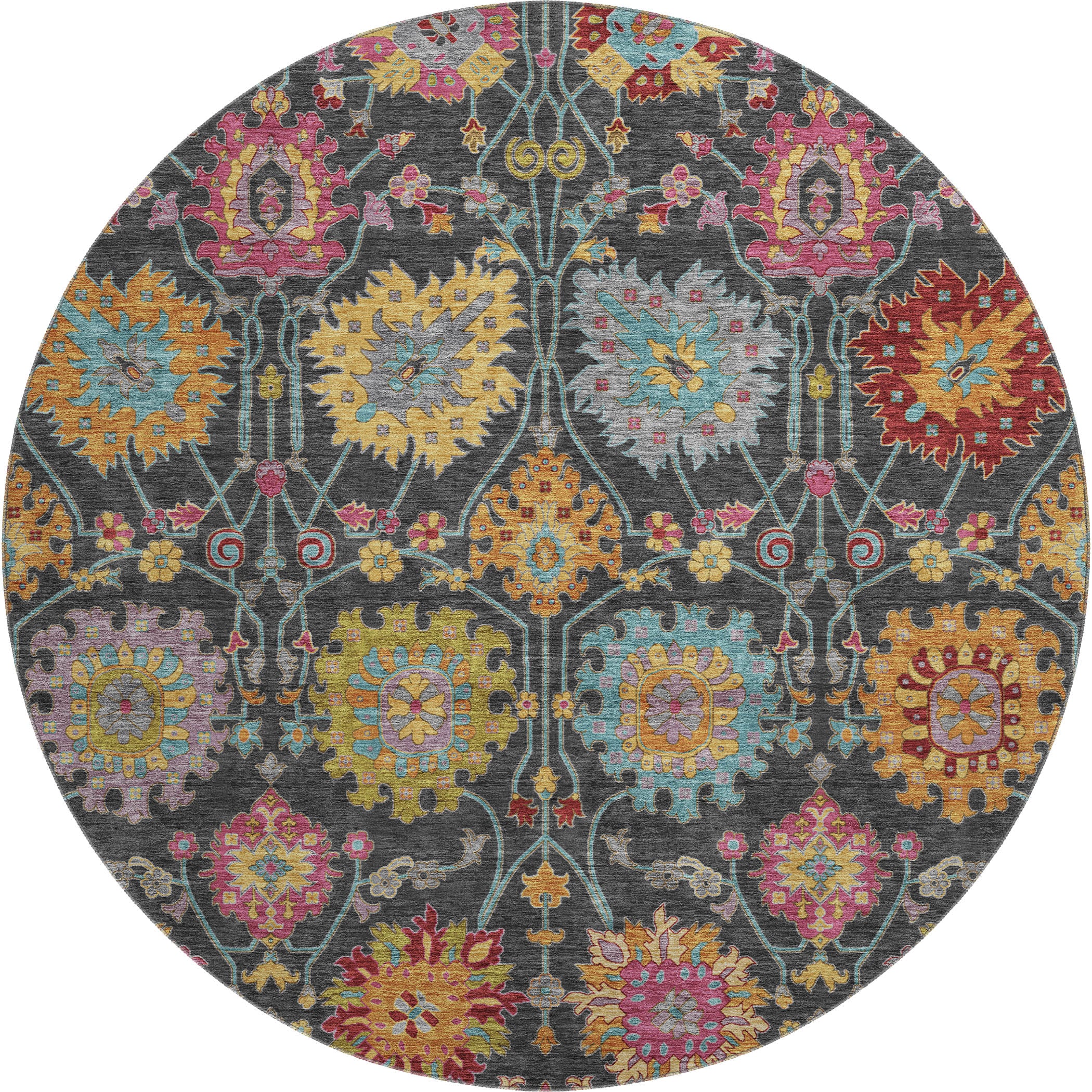 Antigua Machine Washable Transitional Black Rug 8' x 8' #shape_Round