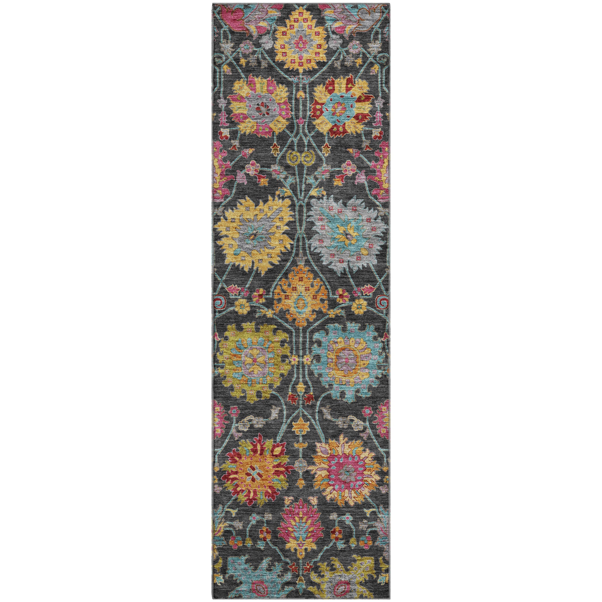 Antigua Machine Washable Transitional Black Rug 2'3" x 7'6" #shape_Runner