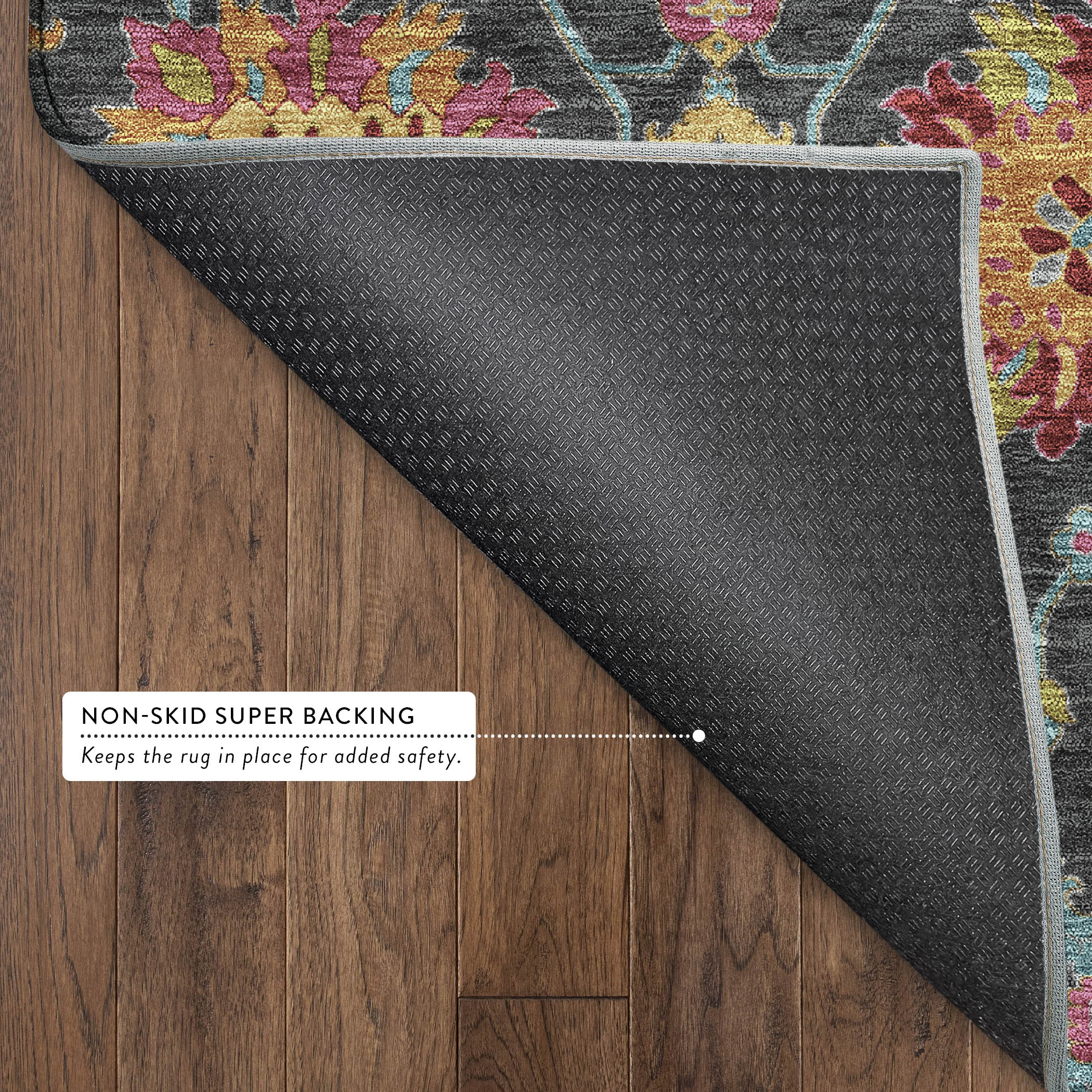 Antigua Machine Washable Transitional Black Rug 1'8" x 2'6" #shape_Rectangle