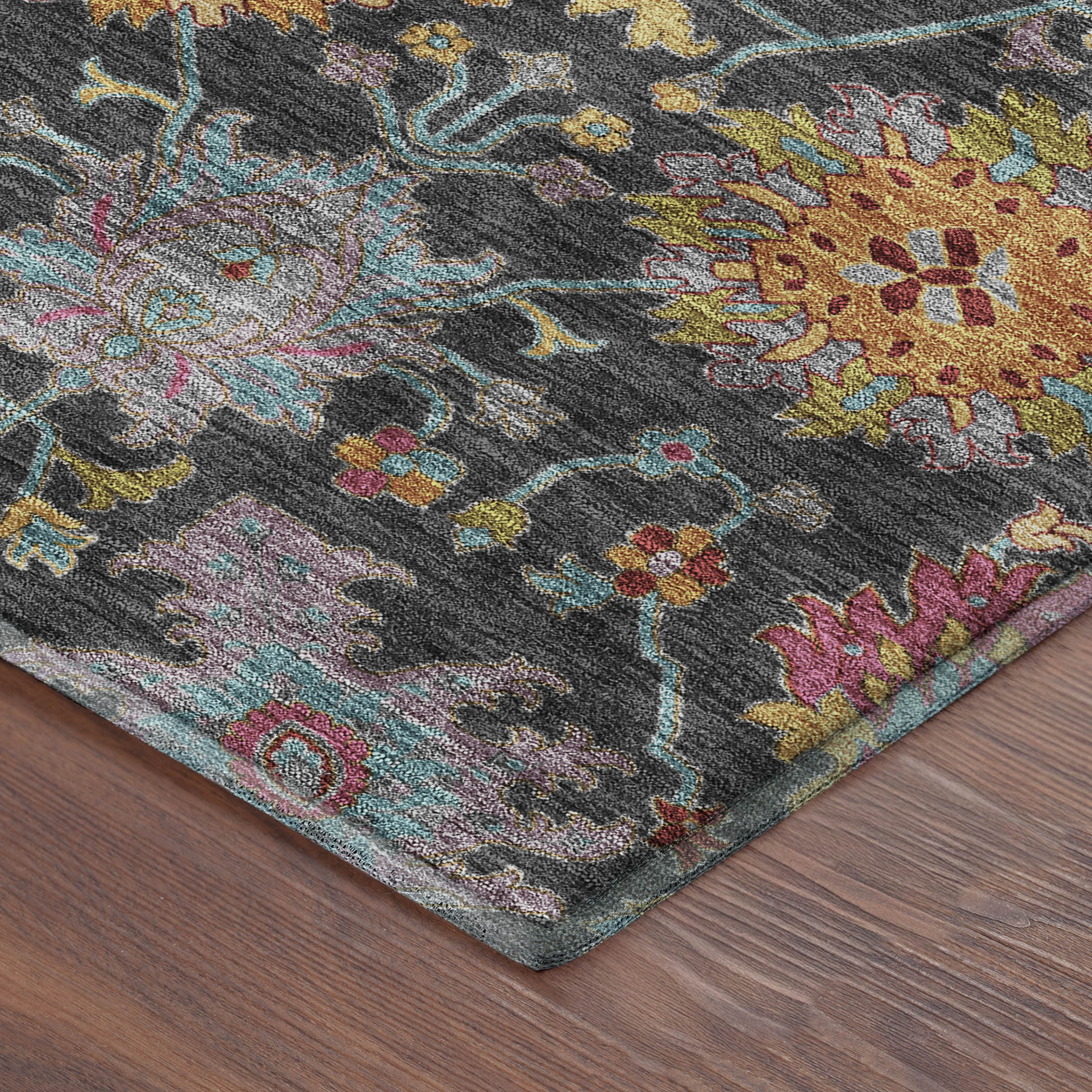 Antigua Machine Washable Transitional Black Rug 1'8" x 2'6" #shape_Rectangle