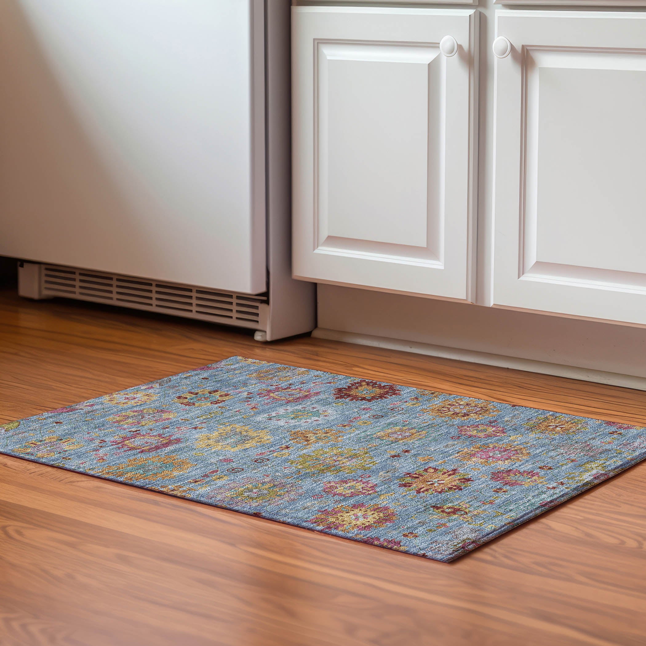 Antigua Machine Washable Transitional Blue Rug 1'8" x 2'6" #shape_Rectangle