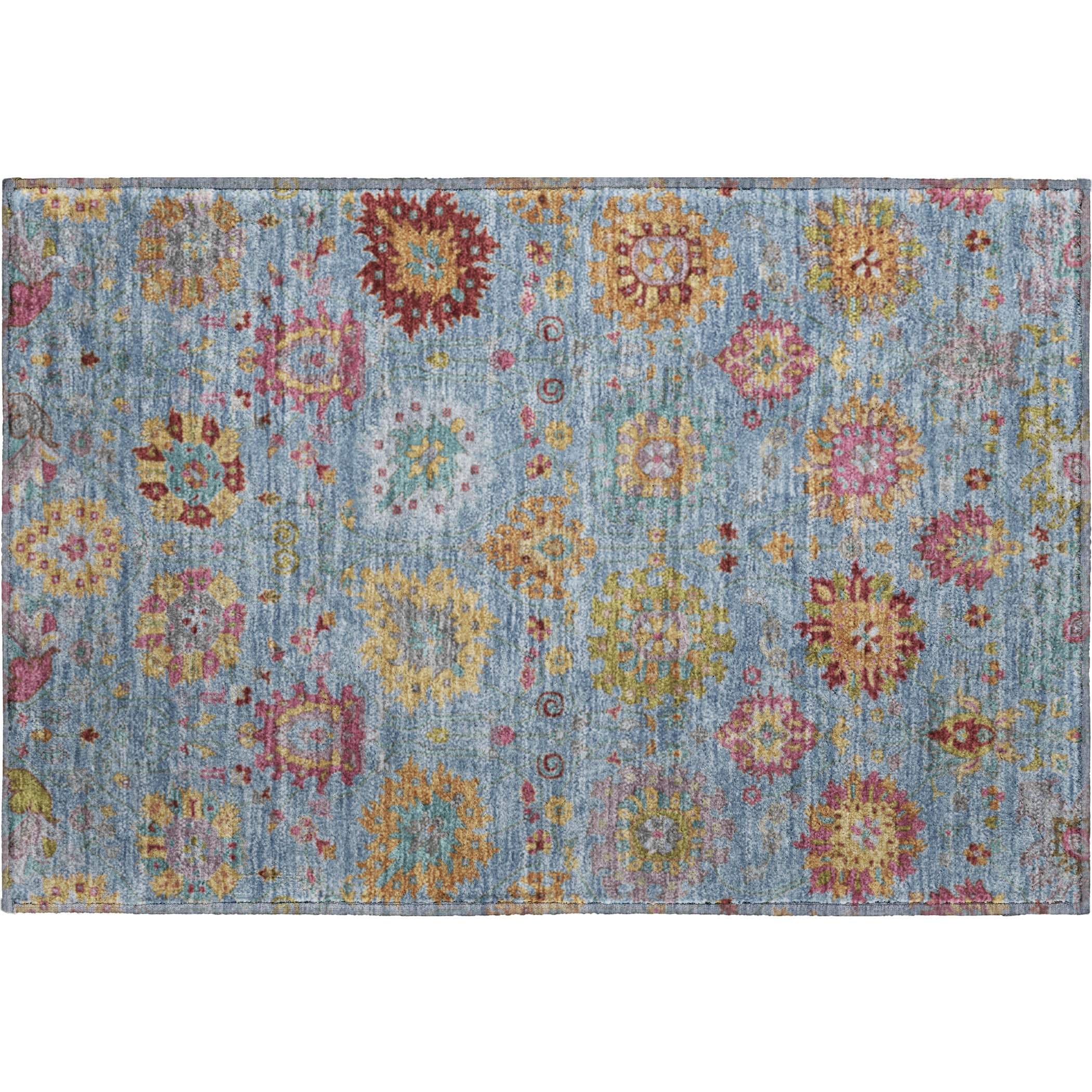 Antigua Machine Washable Transitional Blue Rug 1'8" x 2'6" #shape_Rectangle